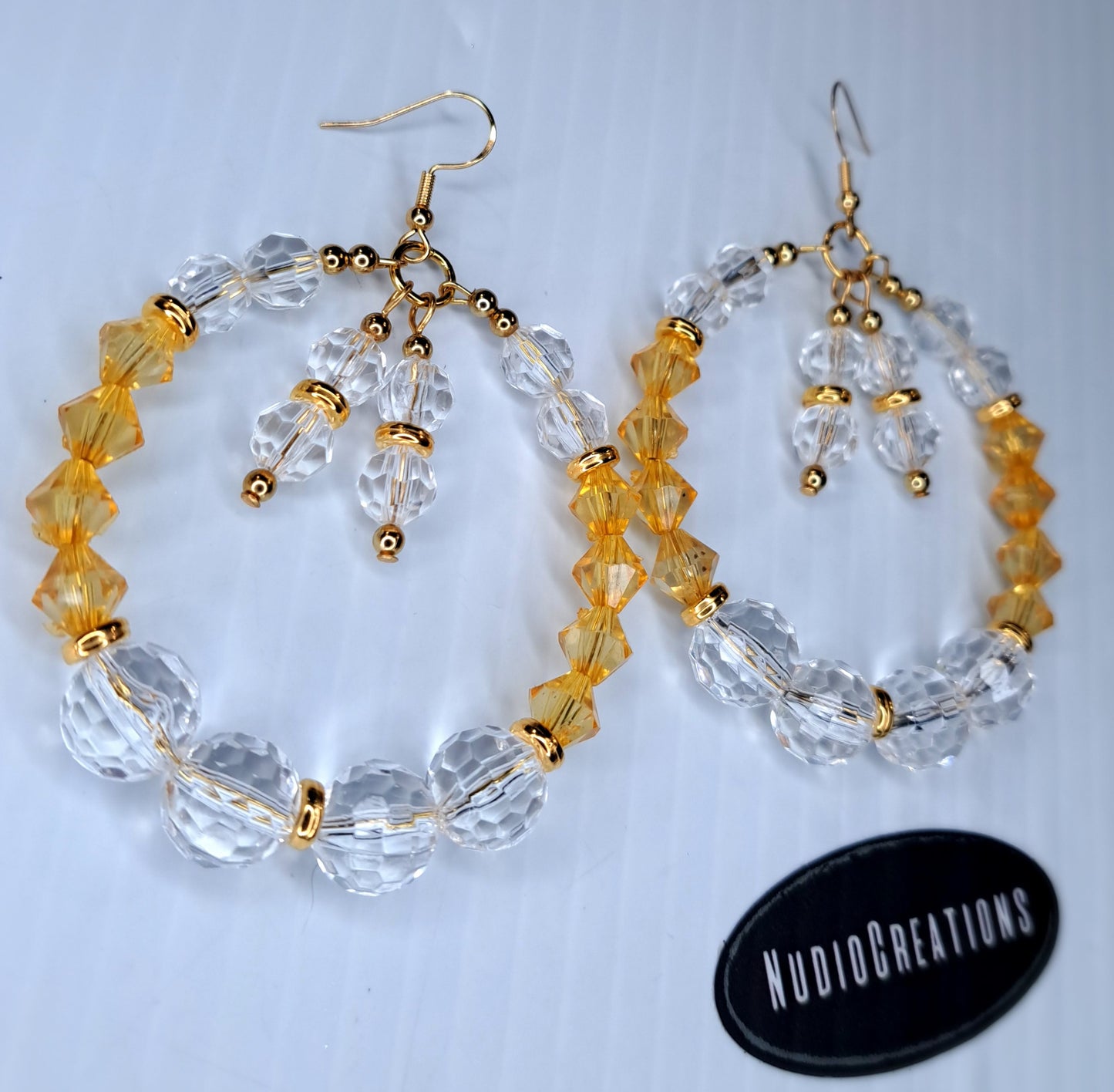 Clear and yellow beaded s925 18k gold over sterling silver handmade earrings