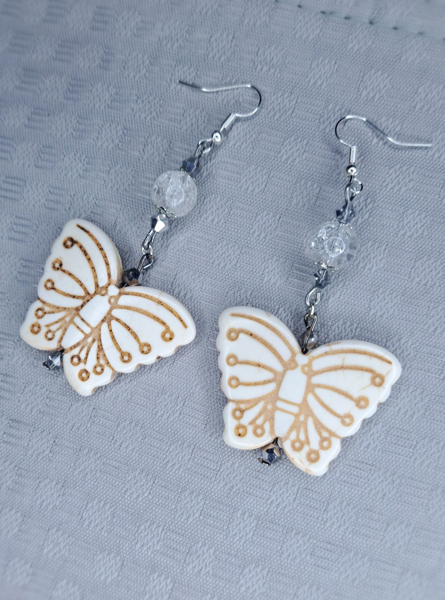White howlite butterfly stainless steel earrings