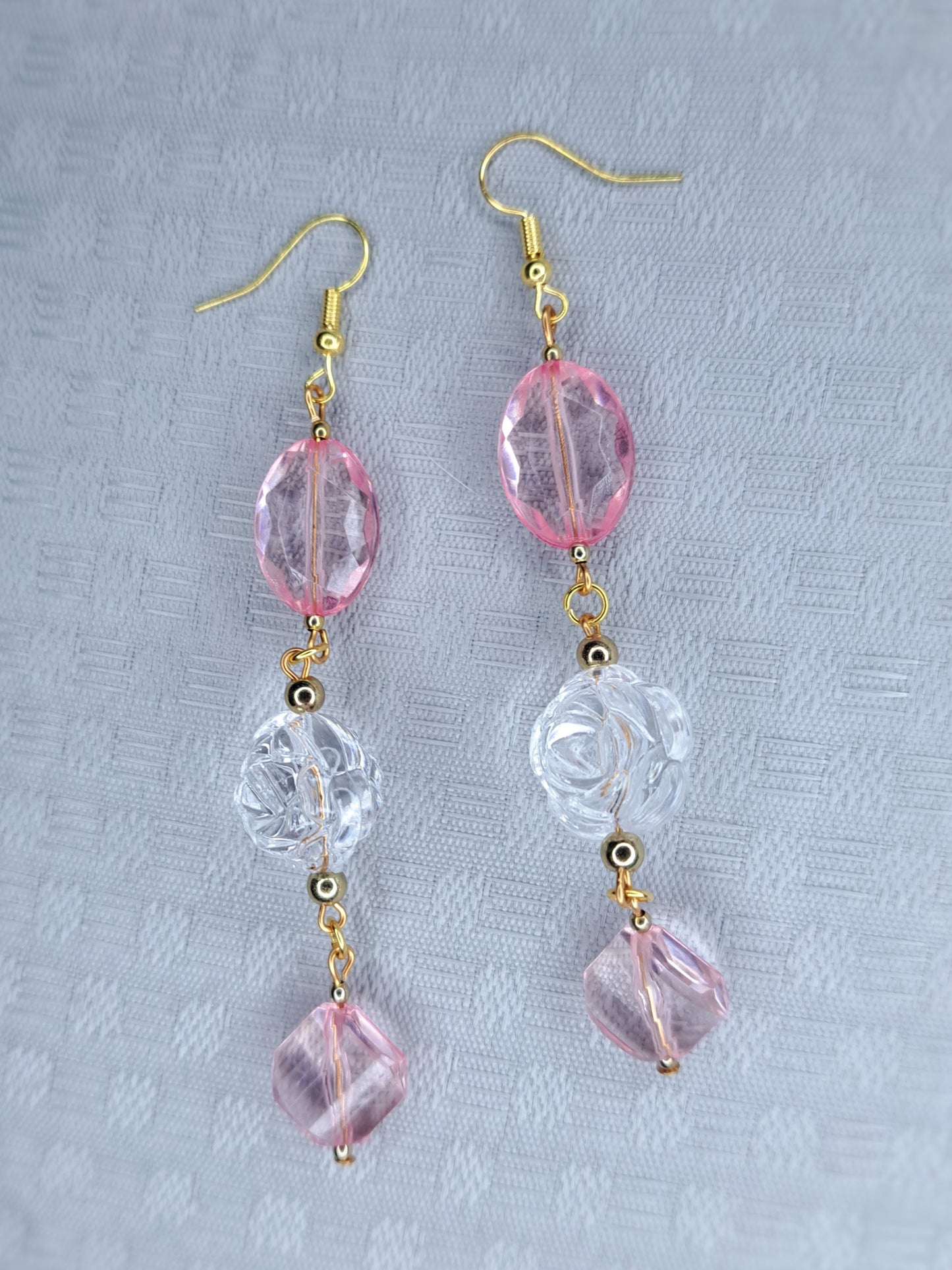 Gold and pink beaded stainless earrings