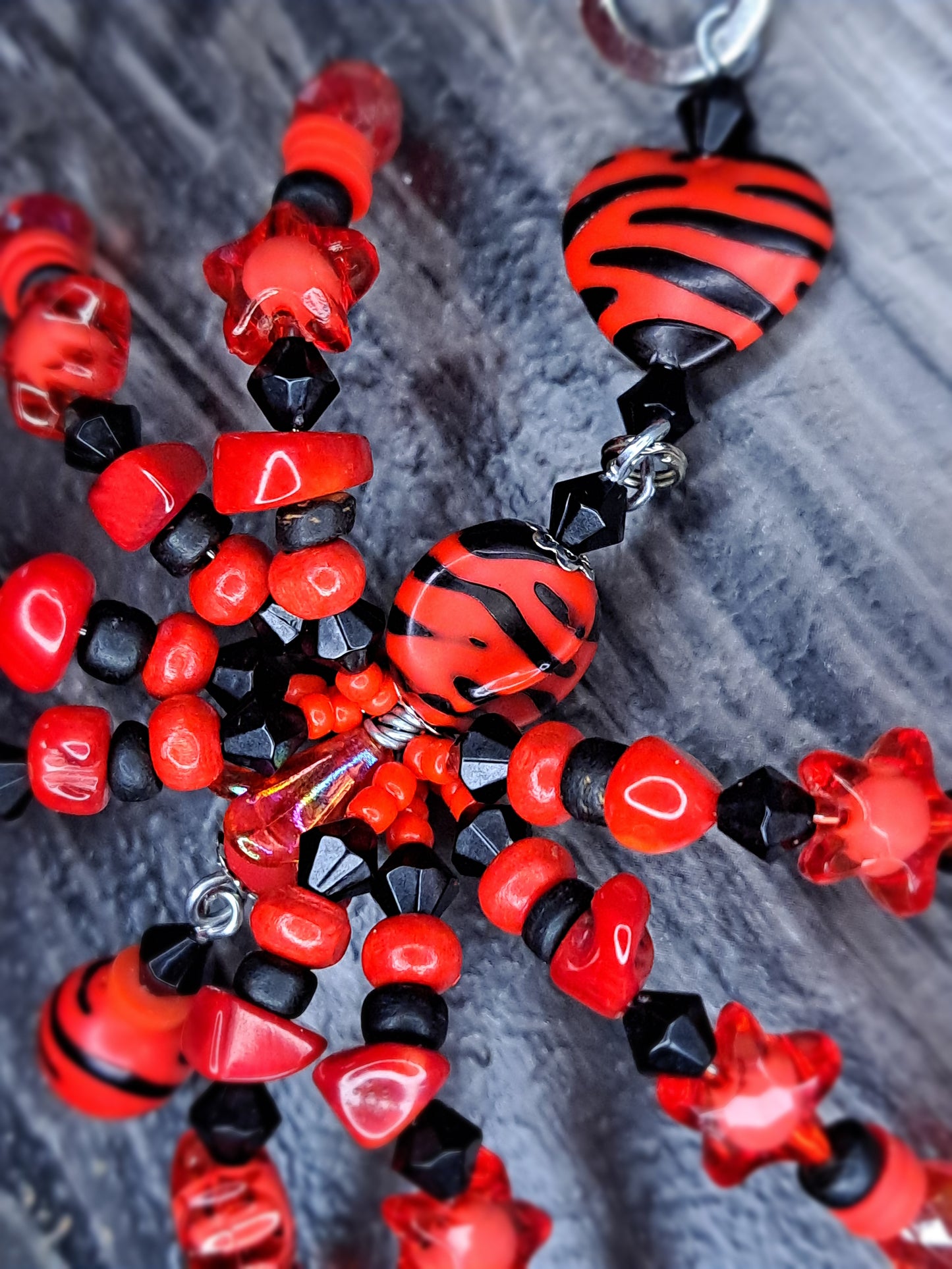Red Beaded spider keychain