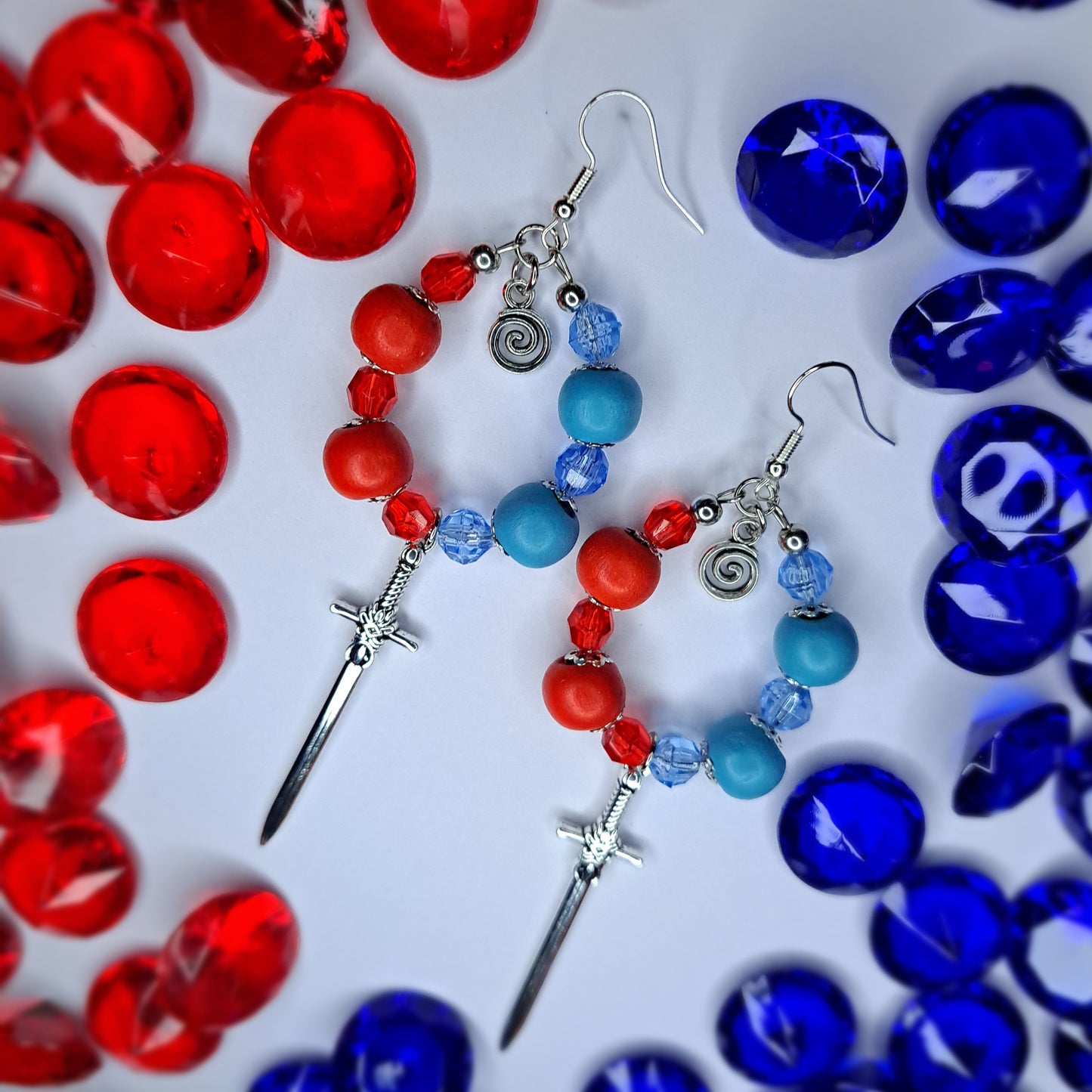 Blue and red Sword stainless steel hoop earrings