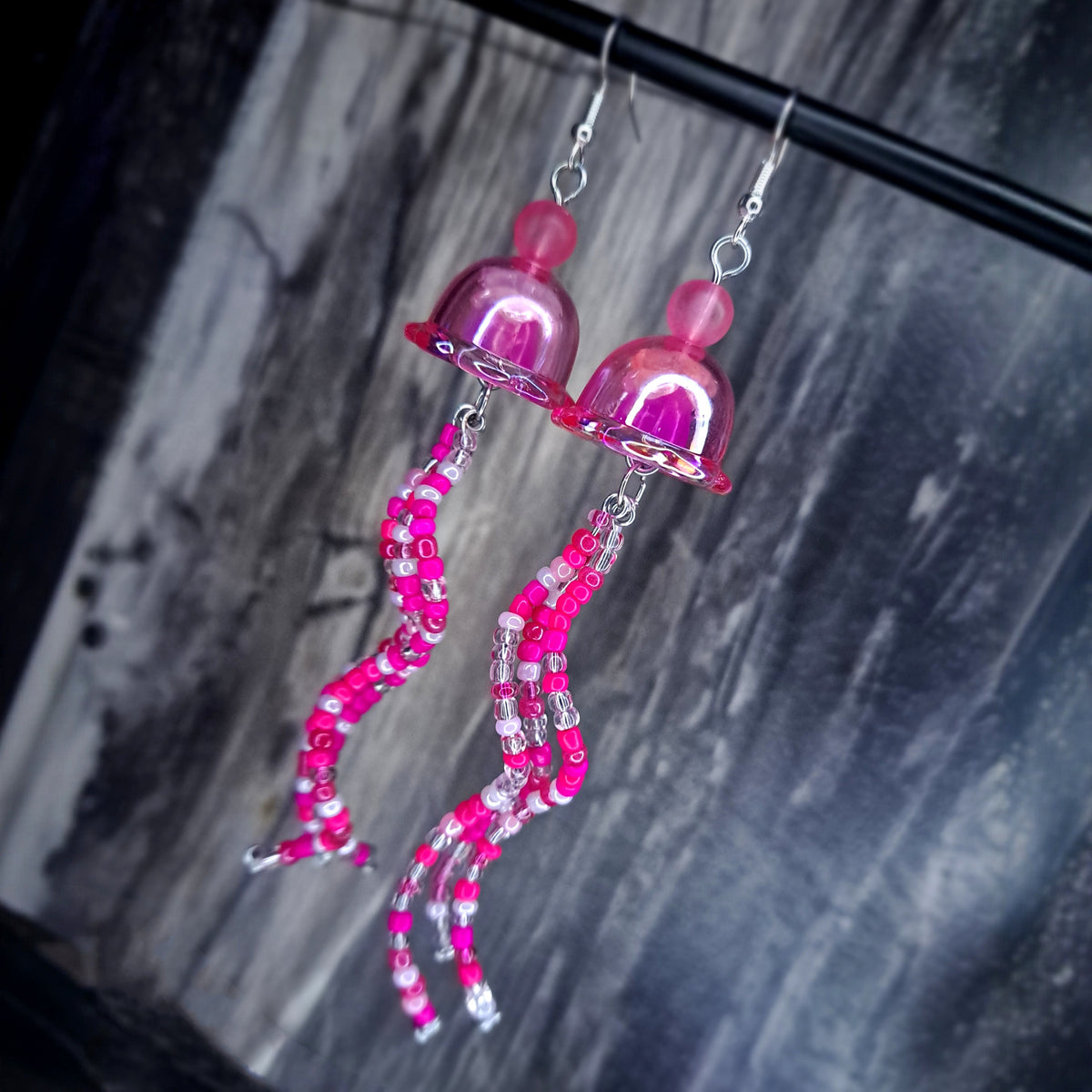 Pink jellyfish stainless steel earrings