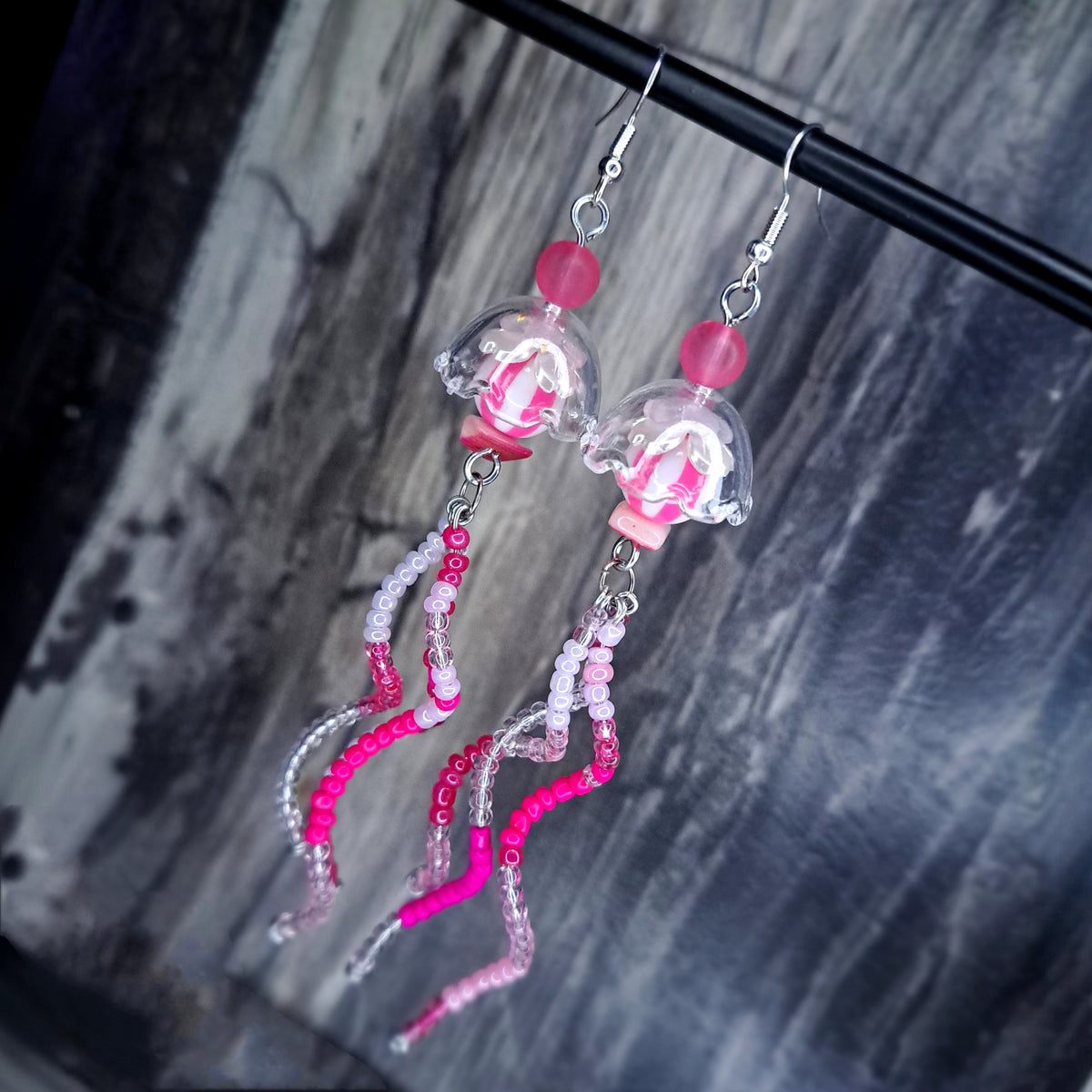 Pink and white jellyfish stainless steel earrings