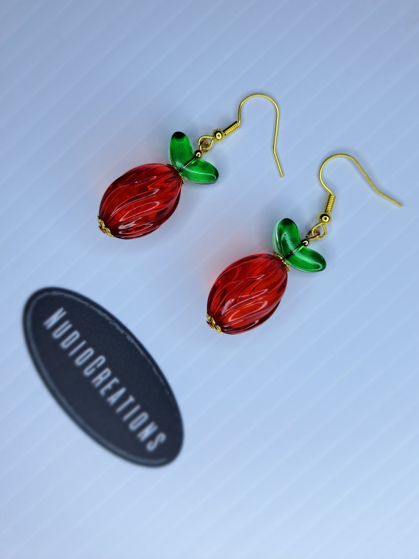 Candy strawberry gold tone stainless steel dangle earrings
