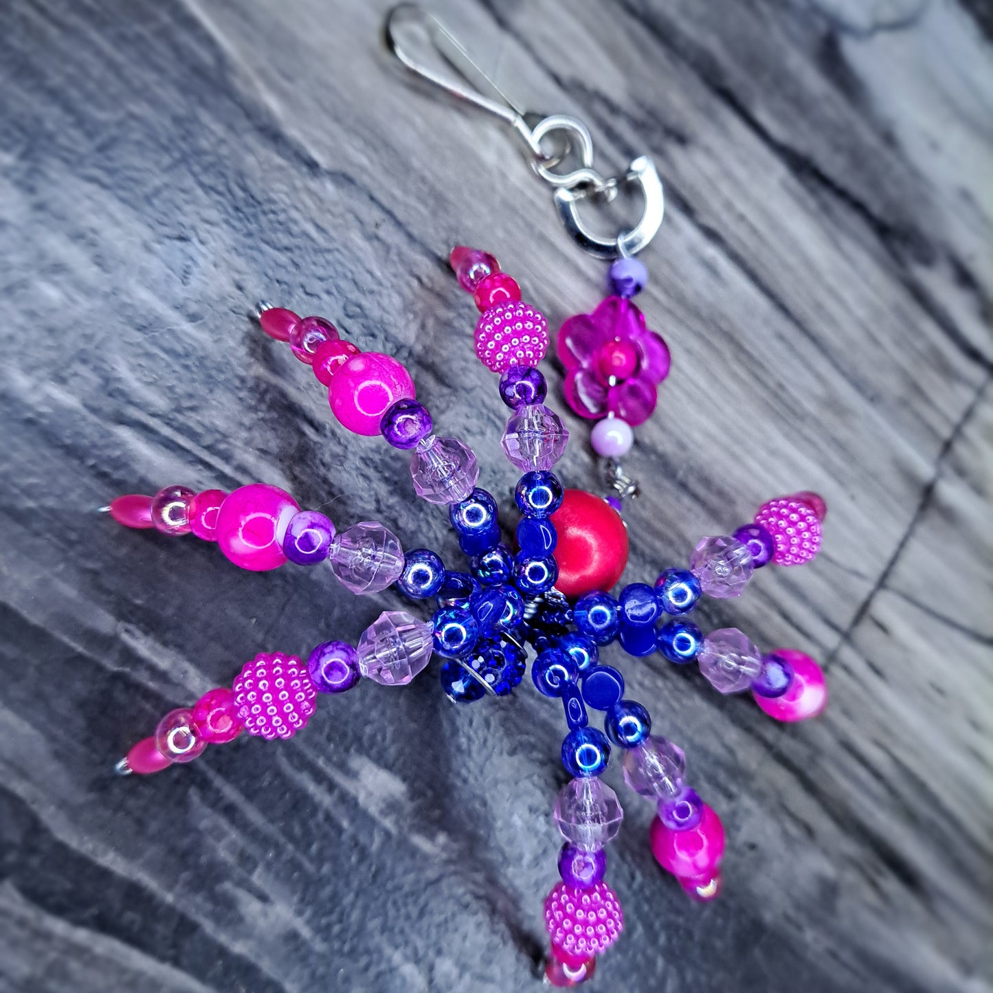 Blue, purple and pink Beaded spider keychain 💙💜🩷