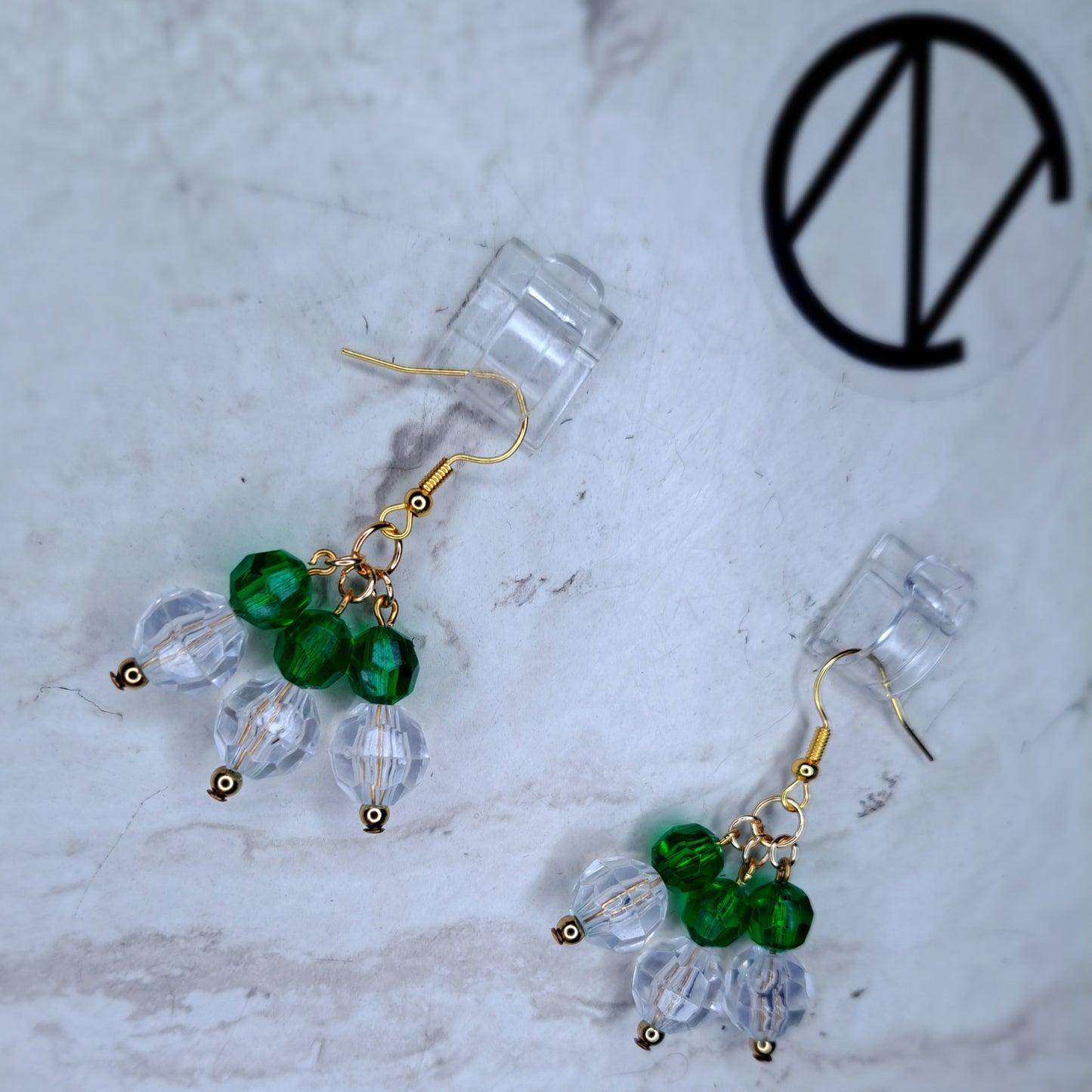 Green and Clear Beaded Dangle Earrings – Stainless Steel Hooks
