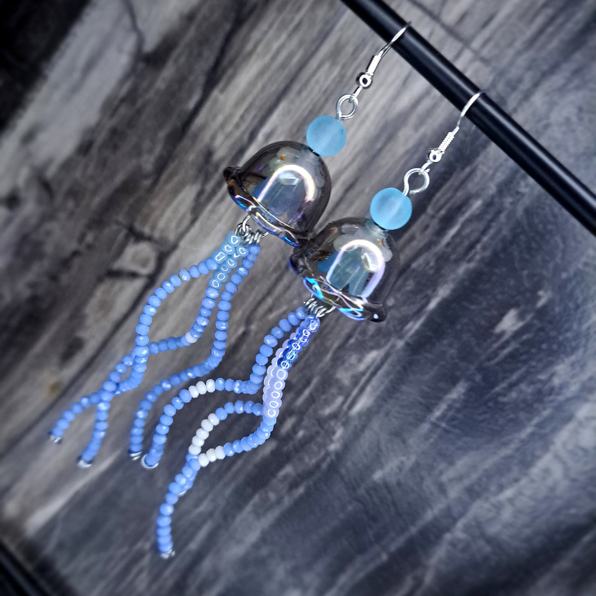 Blue jellyfish stainless steel earrings