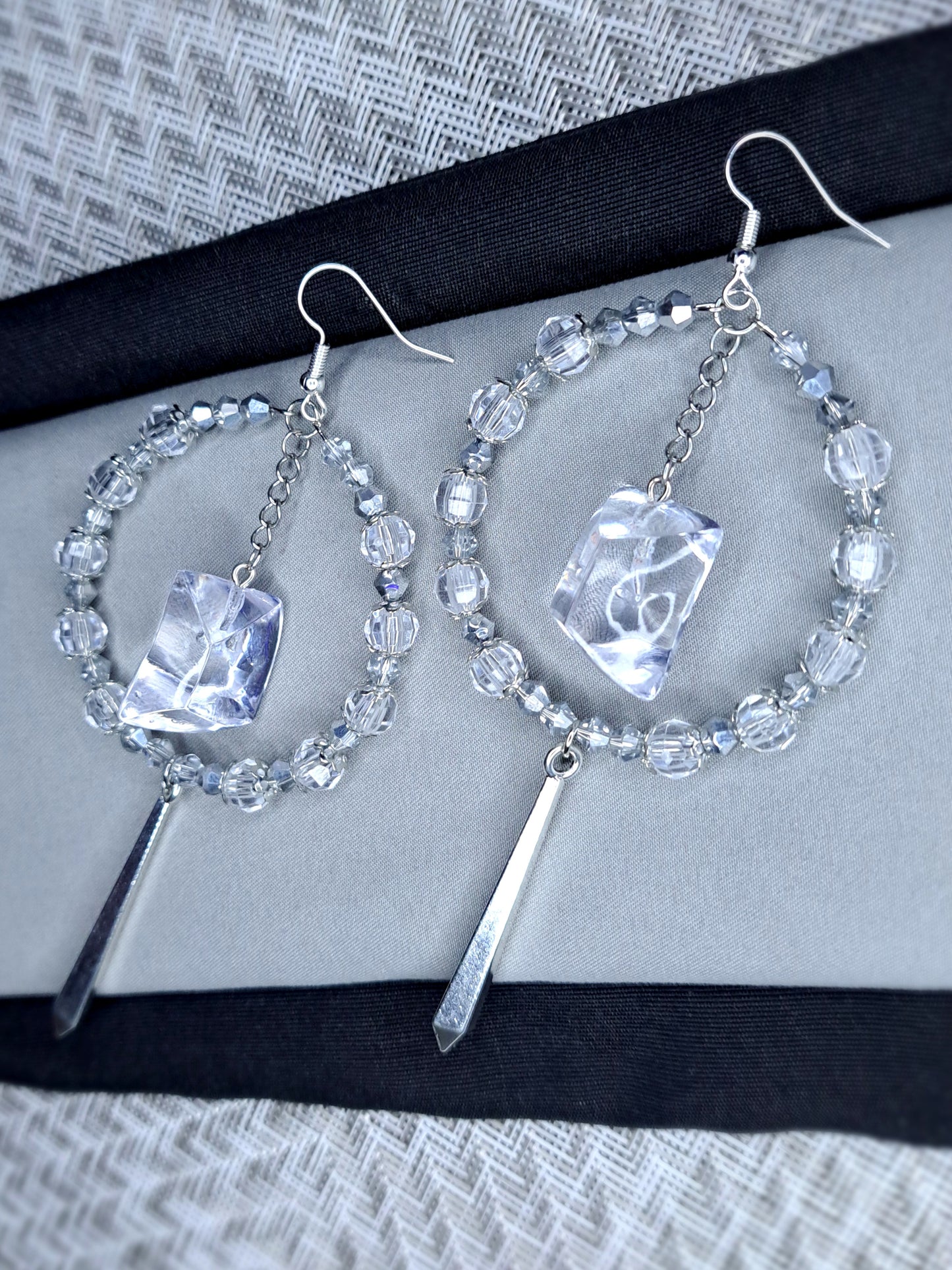 Clear and silver crystal hoop stainless steel earrings