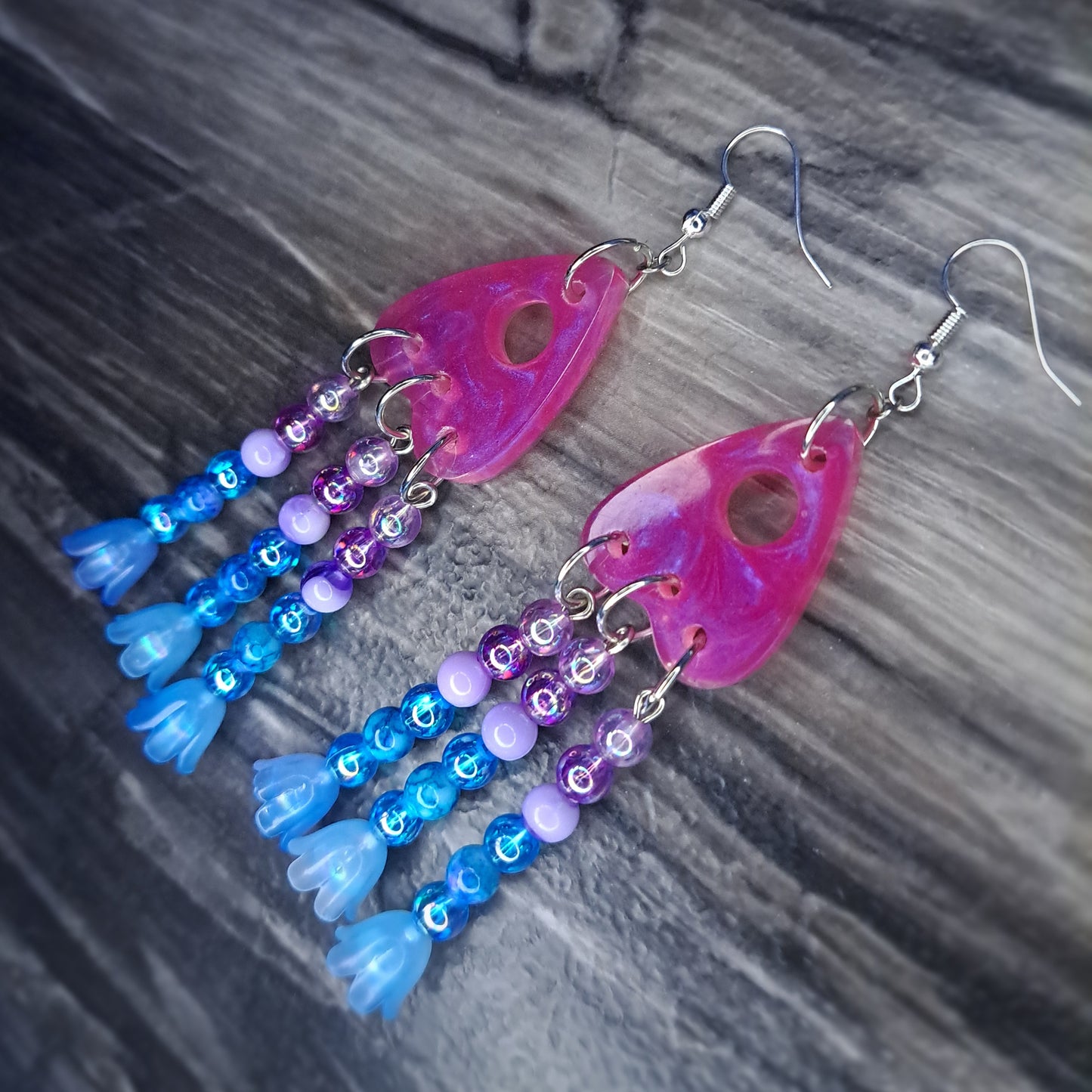 Blue, purple and pink Beaded stainless steel earring ๐๐๐ฉท