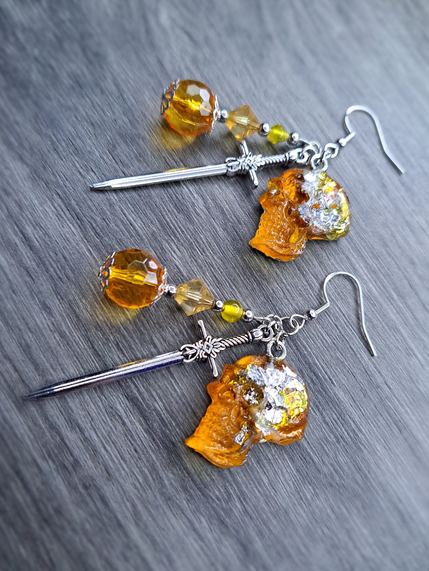 Yellow Skull charm s925 sterling silver earrings