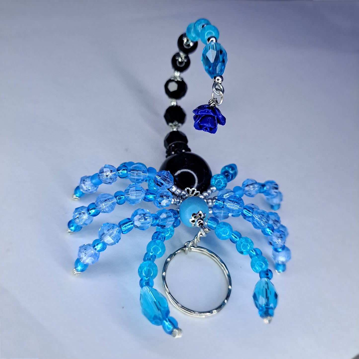 Blue & black rose stainless steel Beaded scorpion keychain