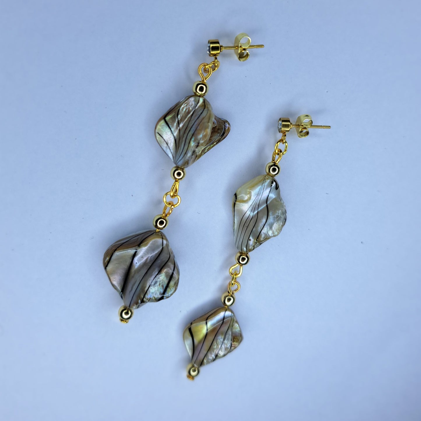 Mother of pearl gold tone stainless steel earrings