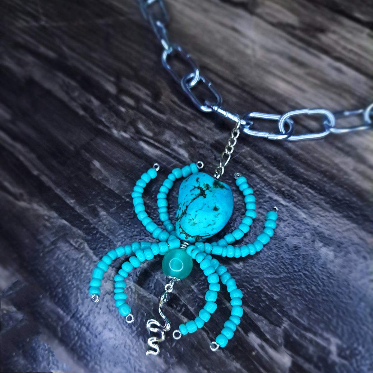 Turquoise Spider stainless steel chain choker