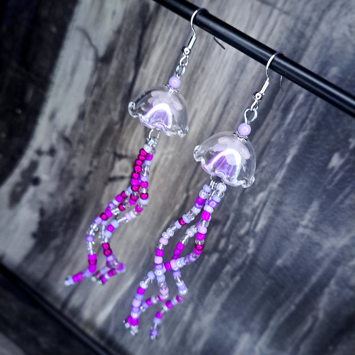 Purple jellyfish stainless steel earrings