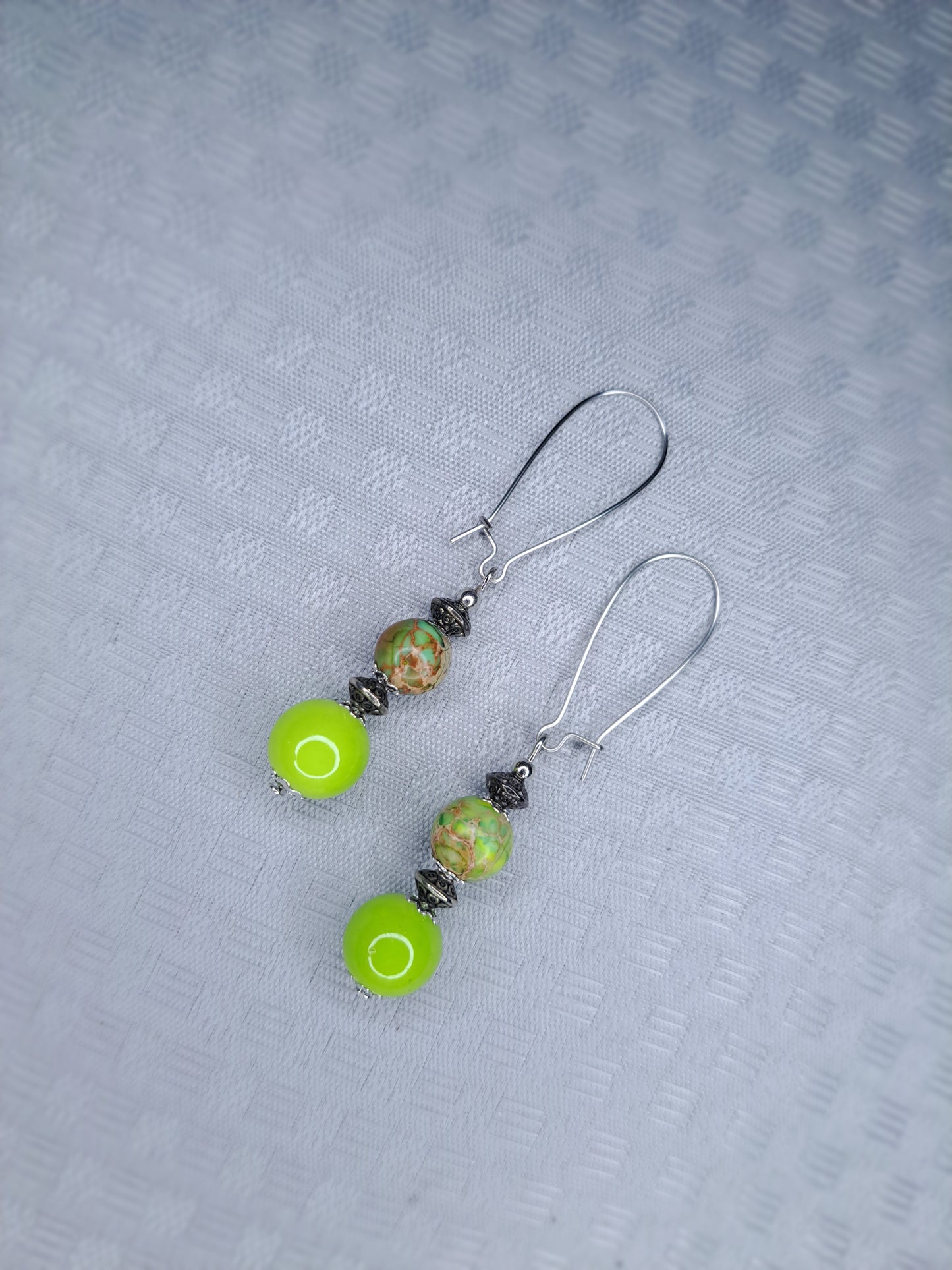 Green & silver stainless stainless earrings