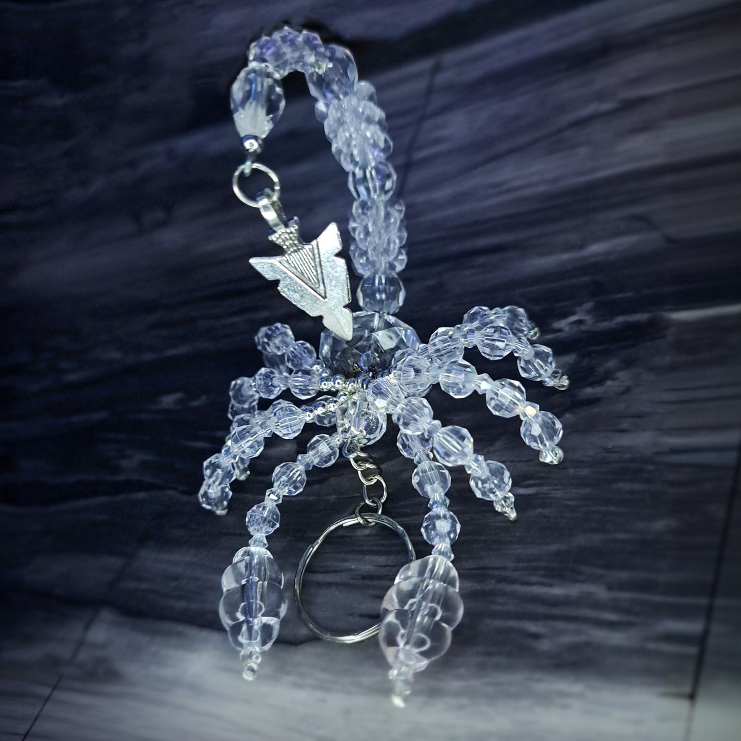 Clear and stainless steel Beaded scorpion keychain