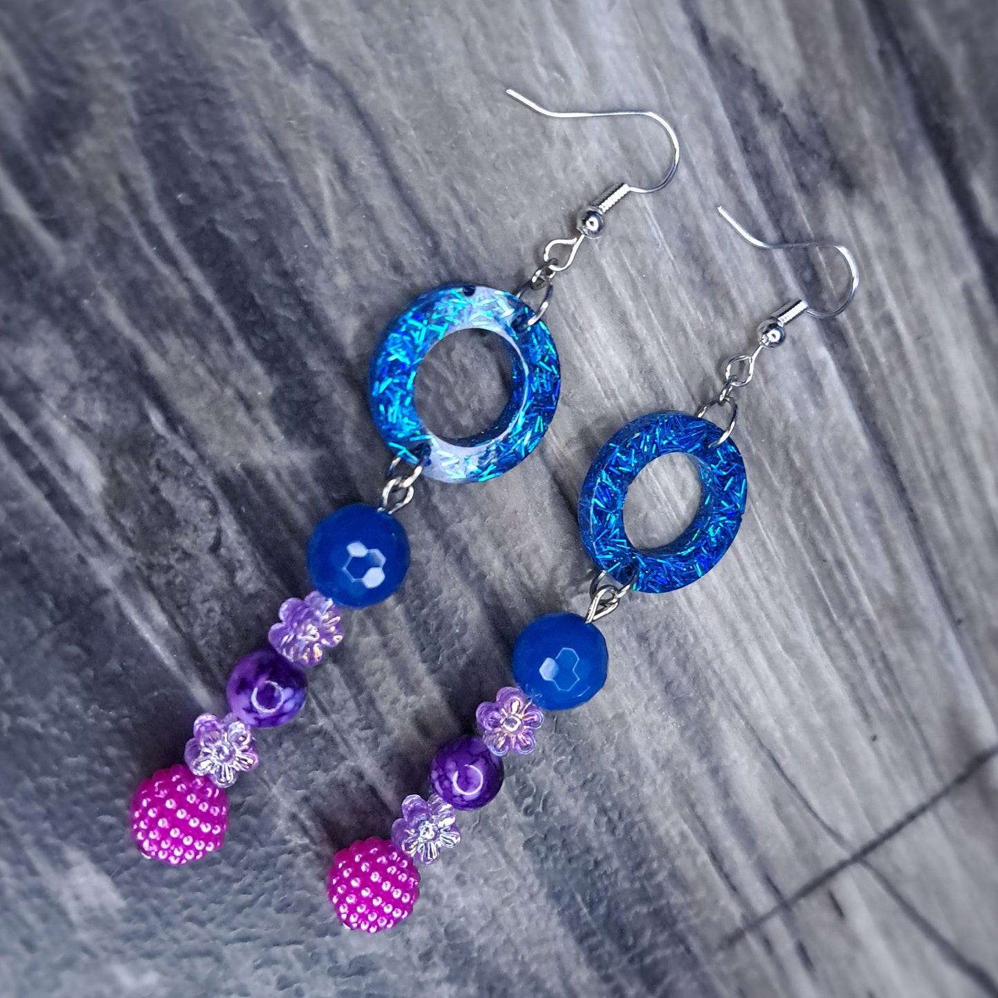 Blue, purple and pink Beaded stainless steel earring ๐๐๐ฉท