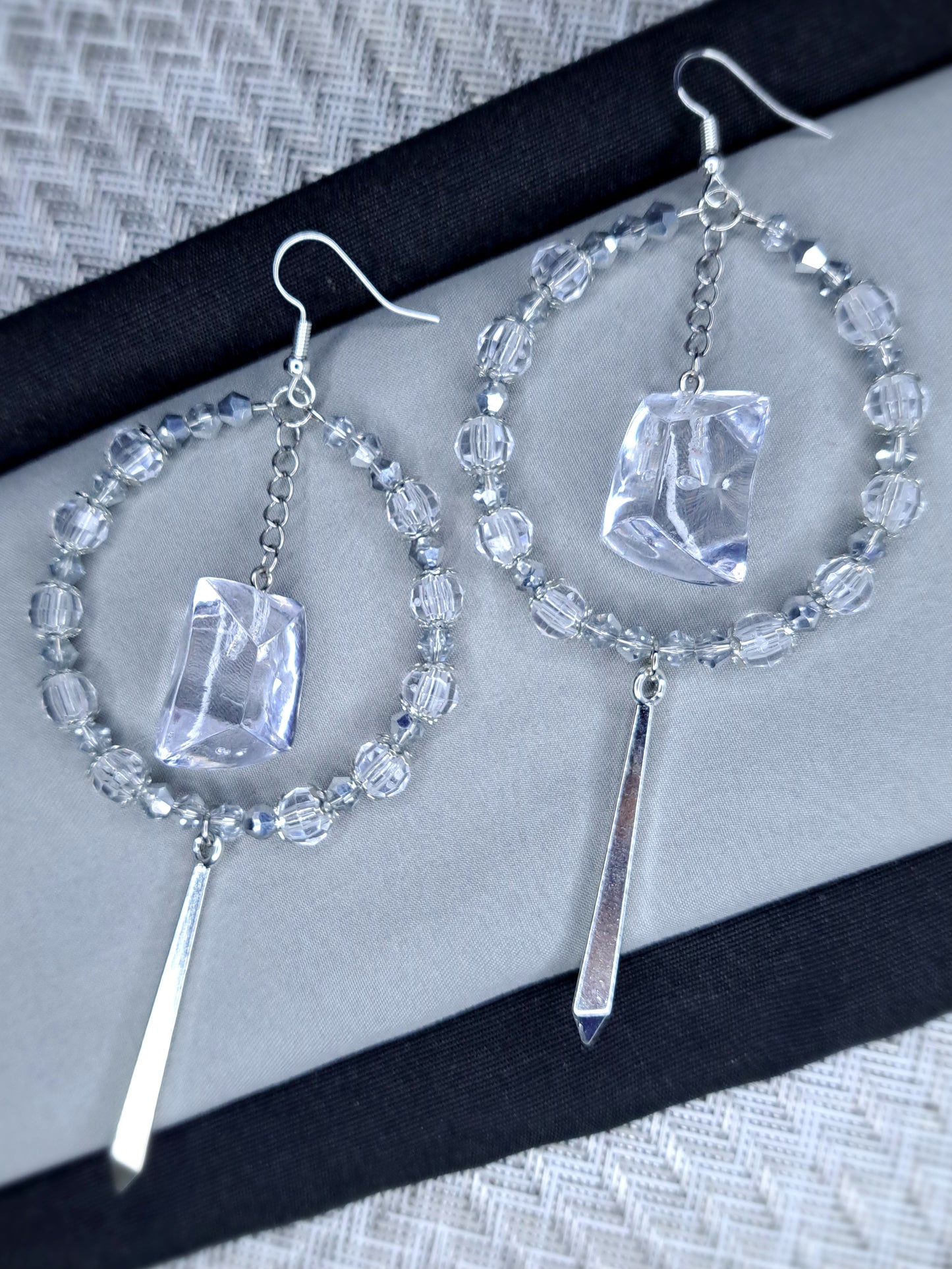 Clear and silver crystal hoop stainless steel earrings