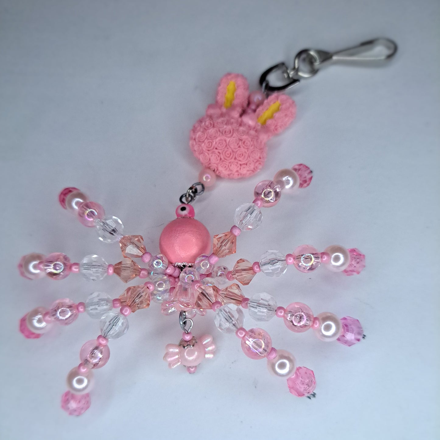 Pink bunny flower Beaded spider keychain