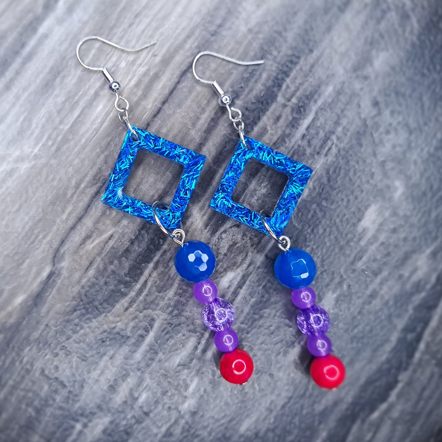 Blue, purple and pink Beaded stainless steel earring ๐๐๐ฉท