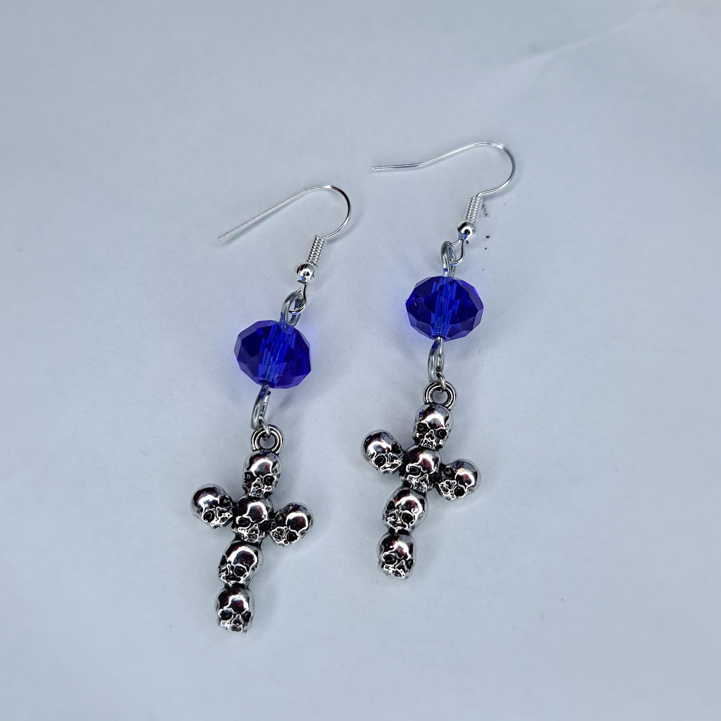 Blue gem cross charm stainless steel earrings