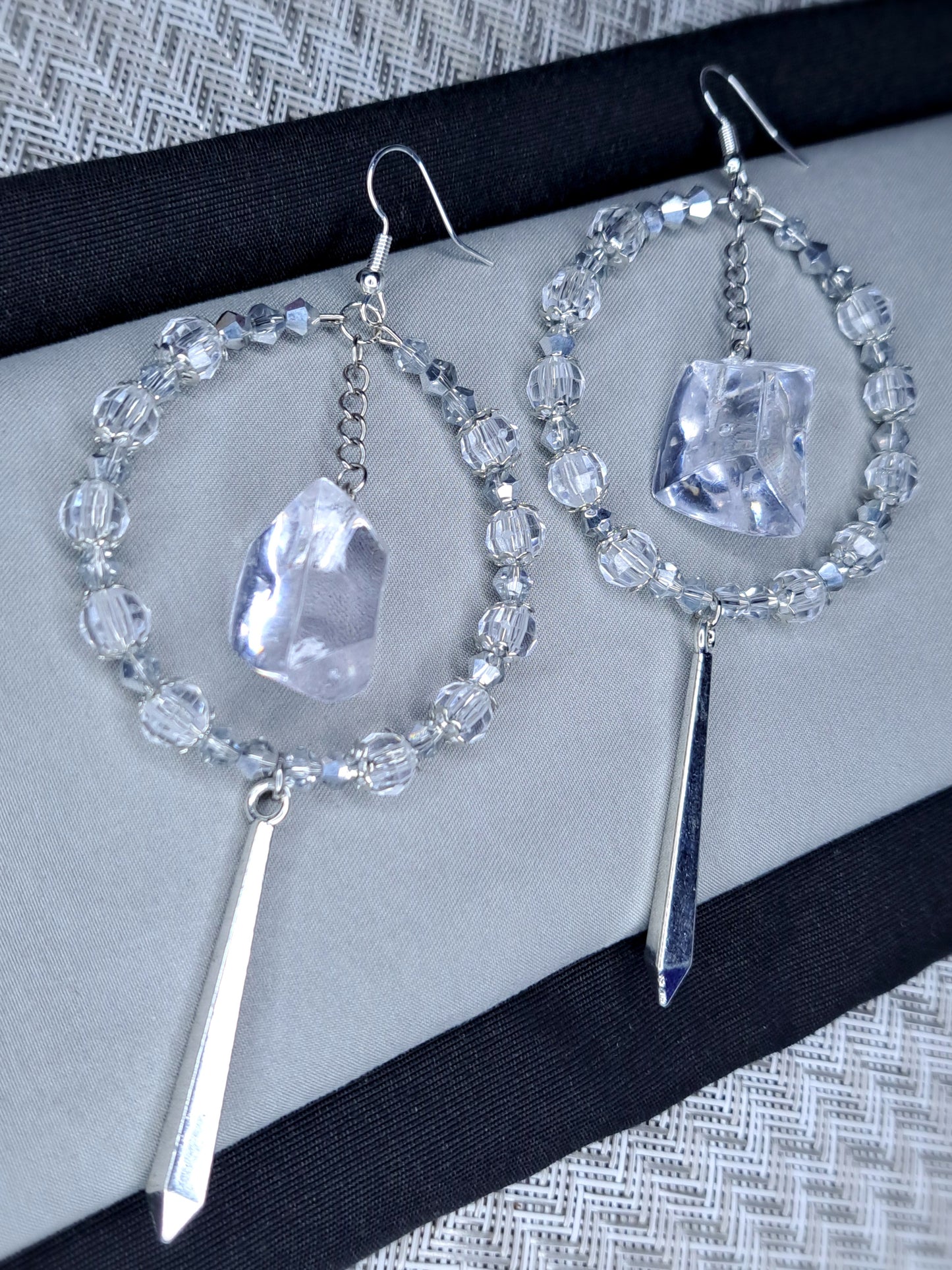Clear and silver crystal hoop stainless steel earrings