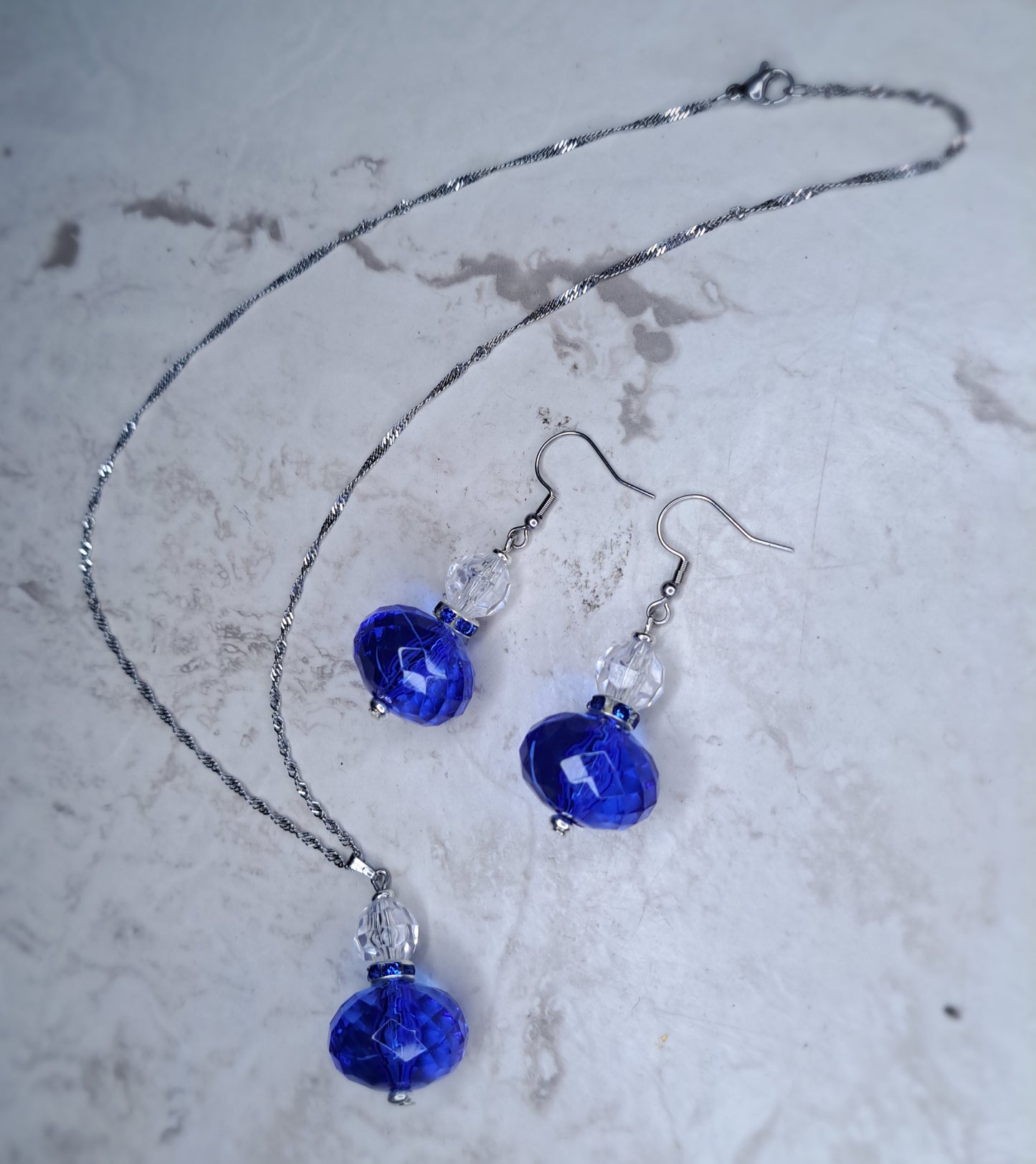 Blue & Clear earrings Earrings – Handmade/Upcycled Beads & Stainless Steel