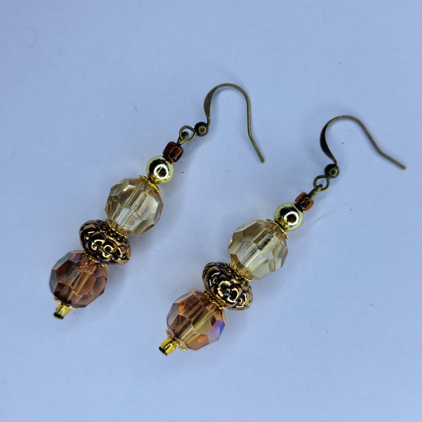 Amber beaded bronze earrings