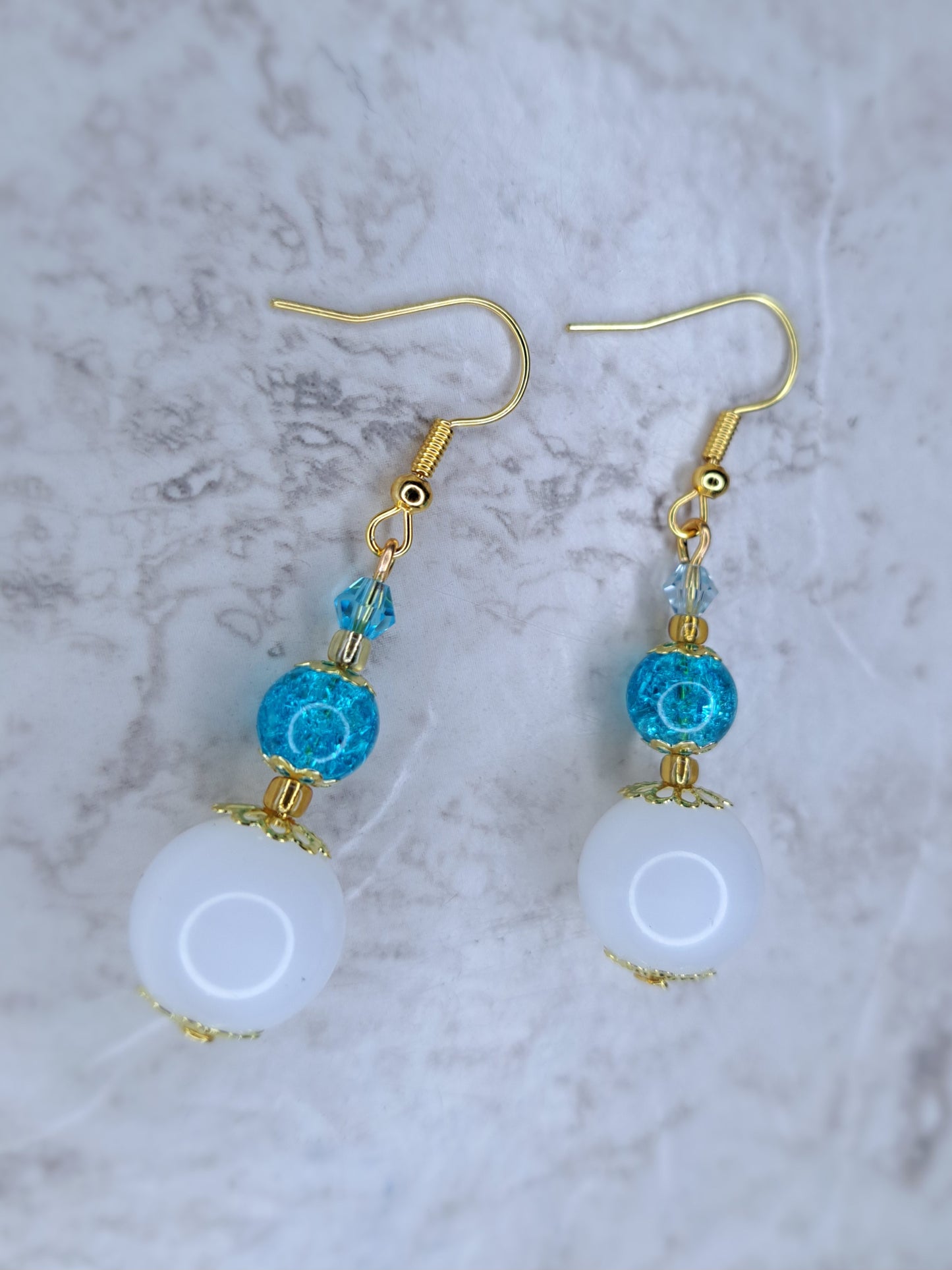 Blue, white & gold earrings