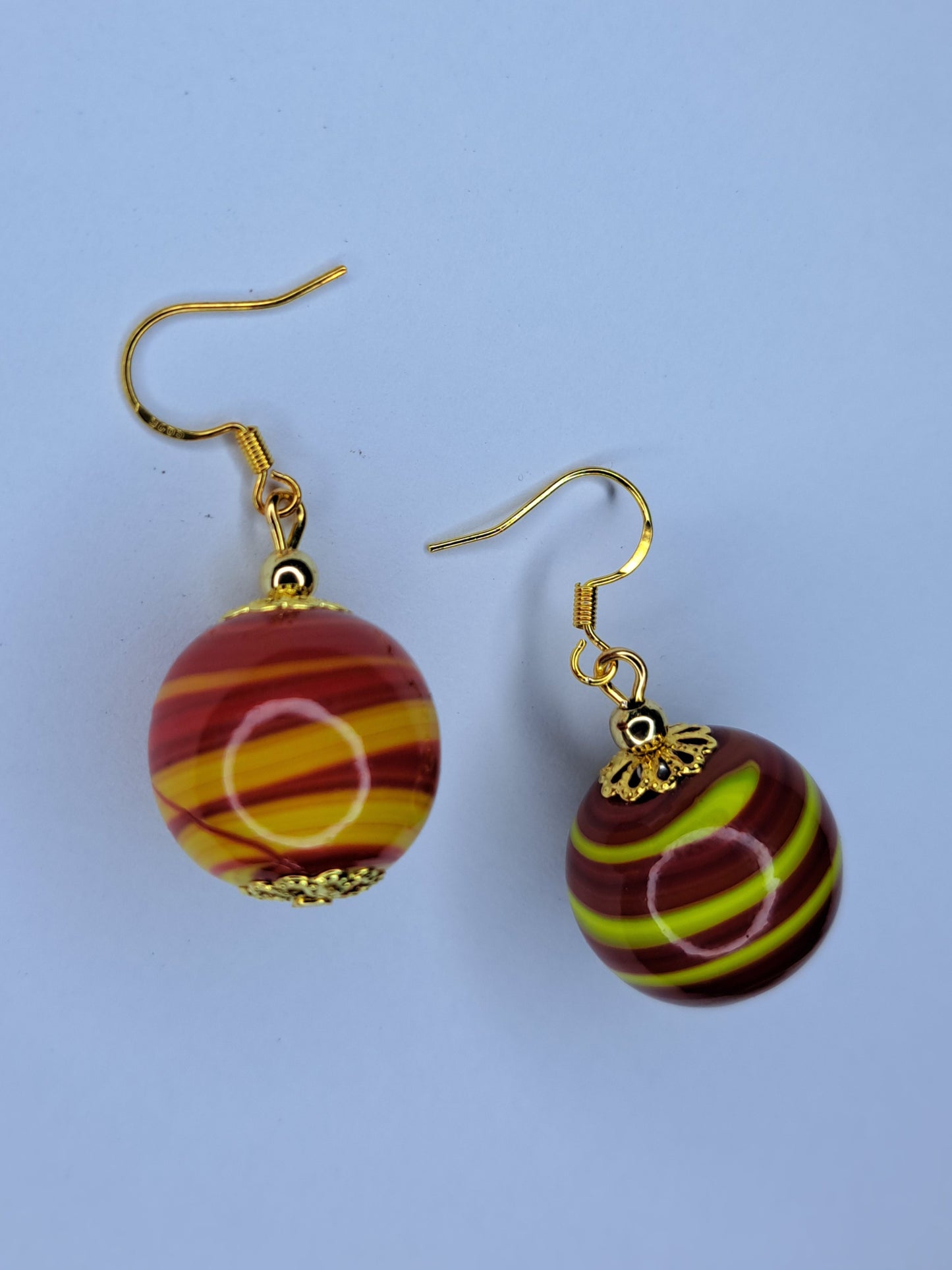 Red & gold beaded s925 sterling silver gold plated earrings