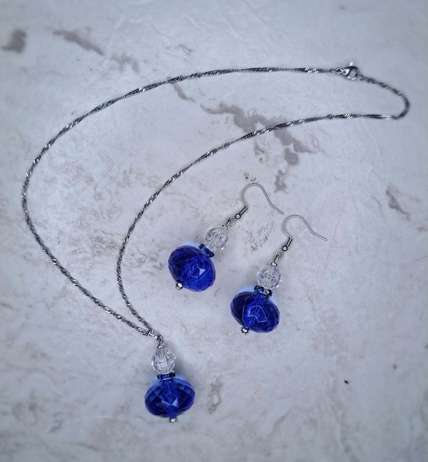 Blue & Clear earrings Earrings – Handmade/Upcycled Beads & Stainless Steel