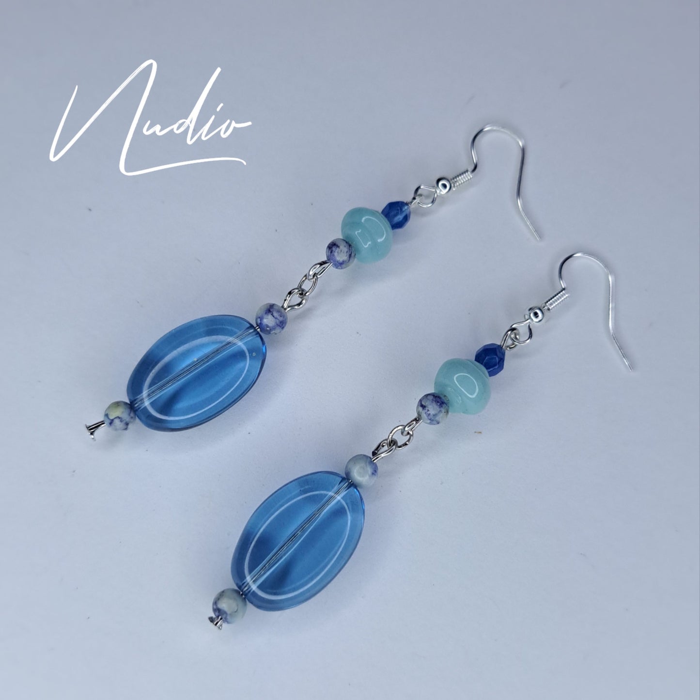 Blue beaded stainless steel earrings