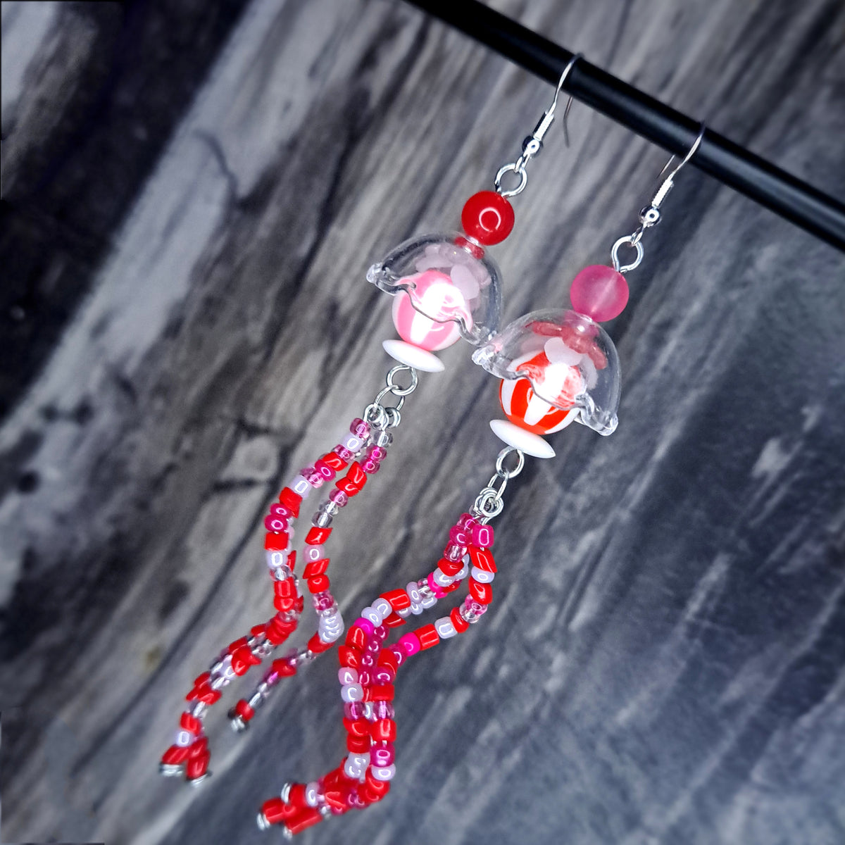Pink and red jellyfish stainless steel earrings