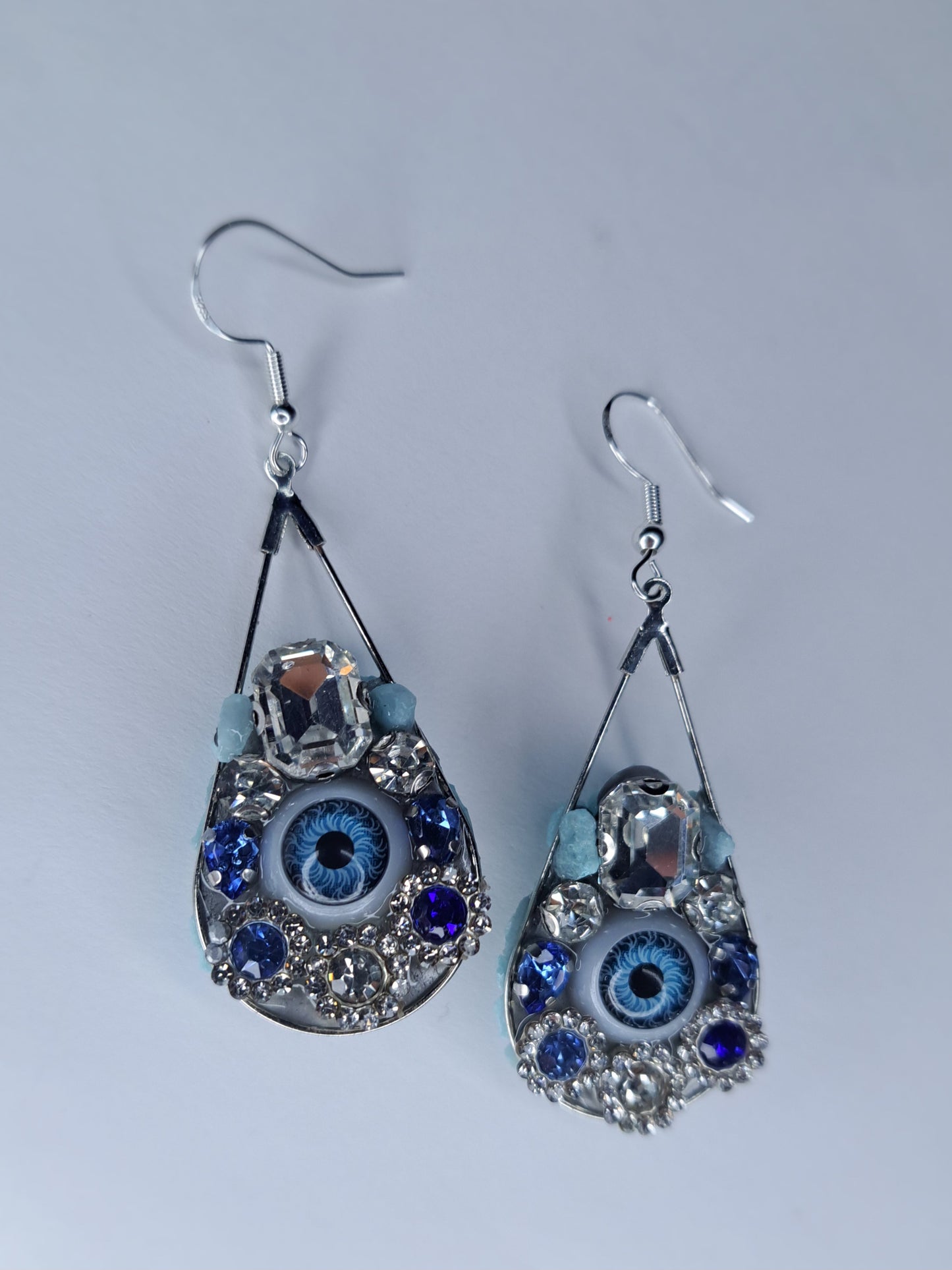 Blue eye ball dangle s925 sterling silver earrings