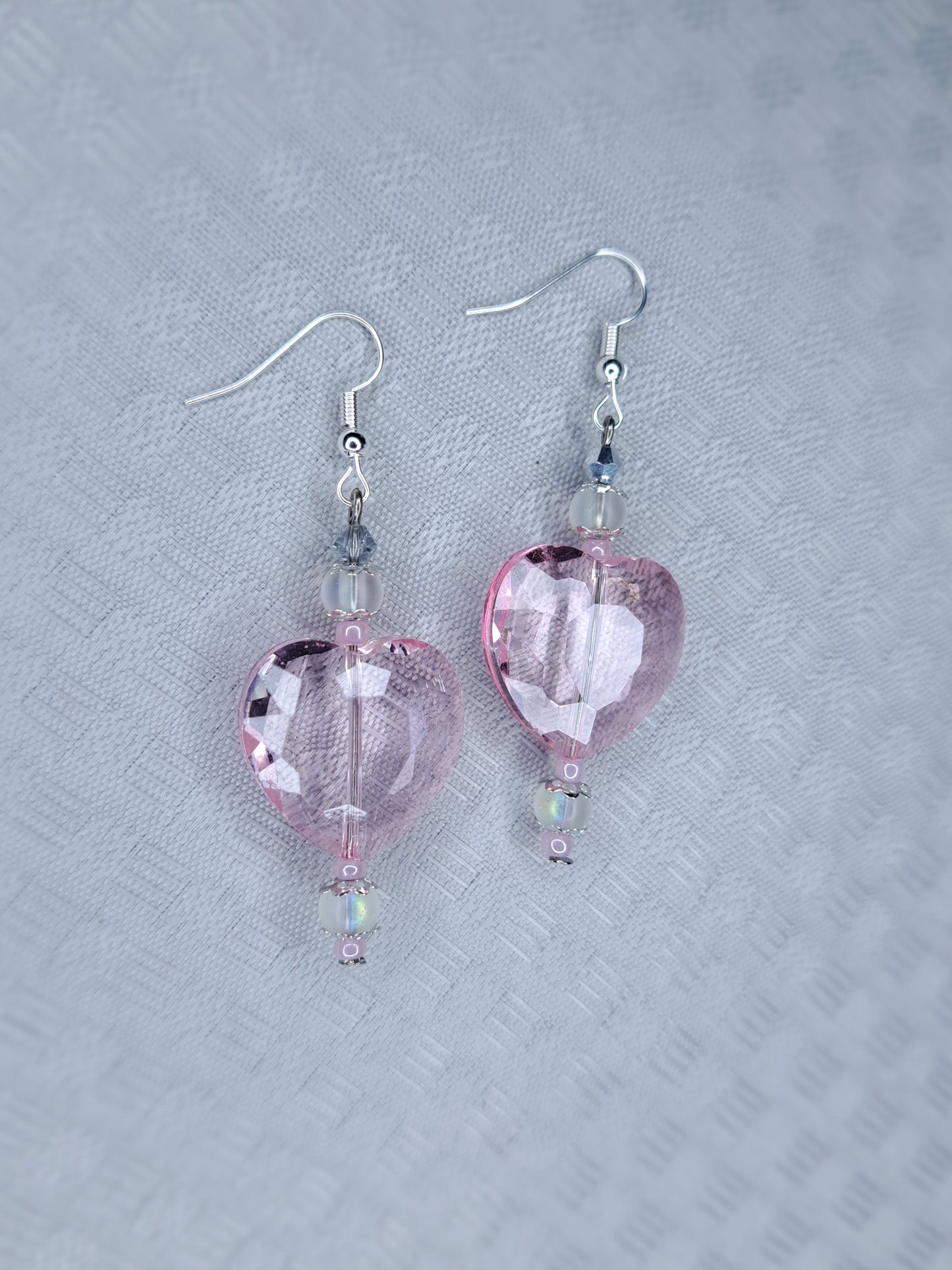 Pink crystal heart stainless steel earrings