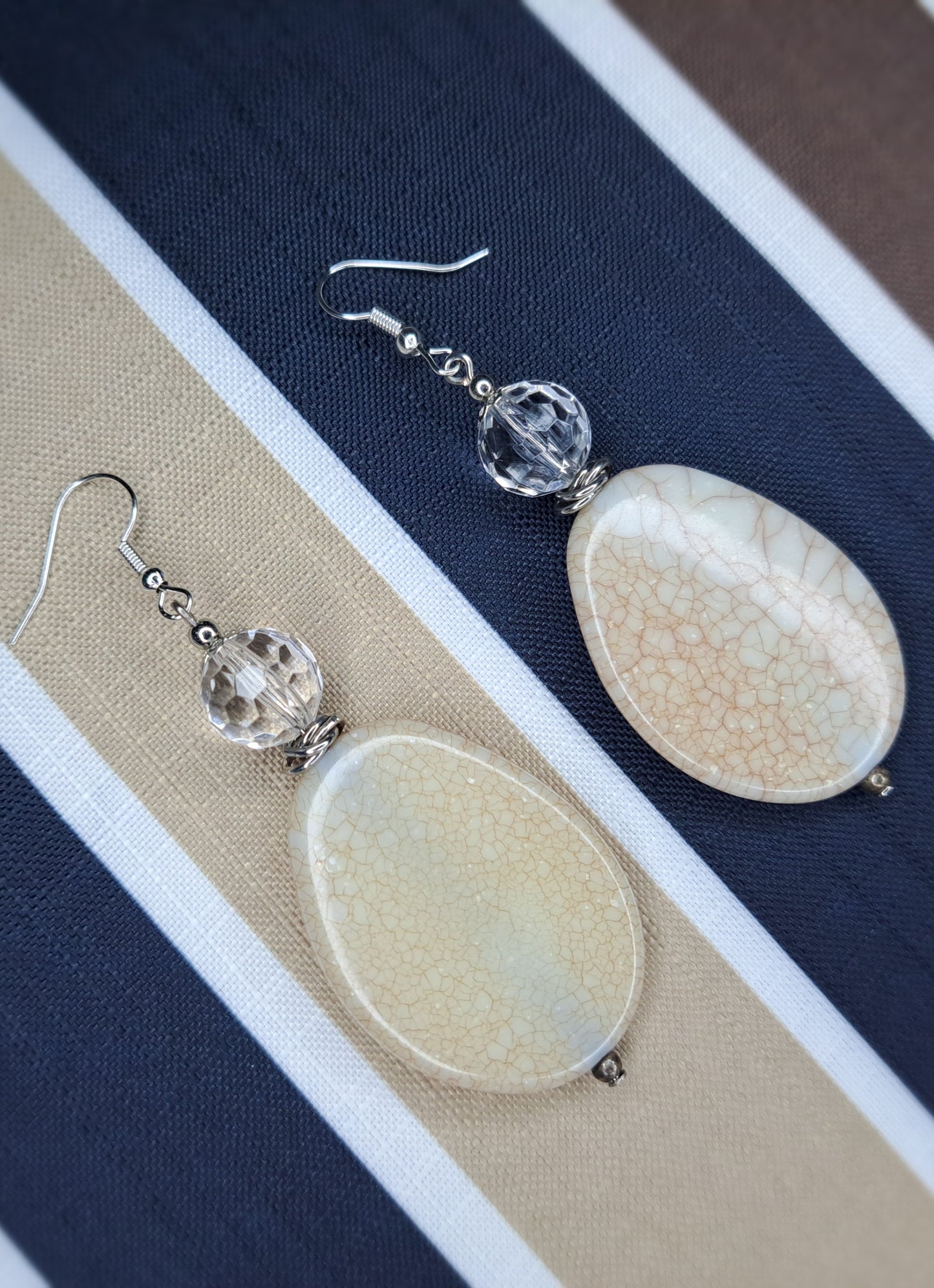 Tan & clear stainless steel gem earrings