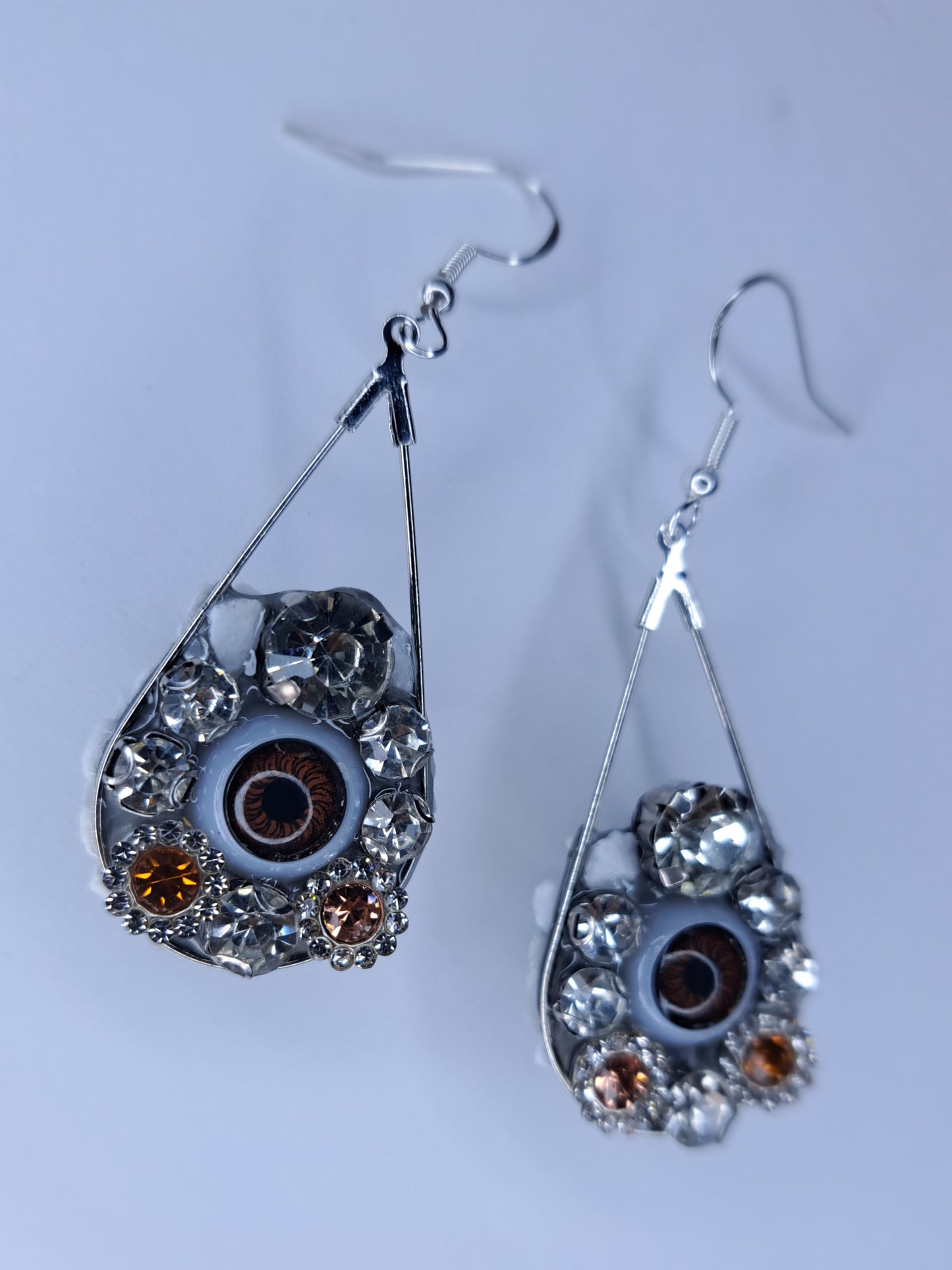 Brown eye ball dangle s925 sterling silver earrings