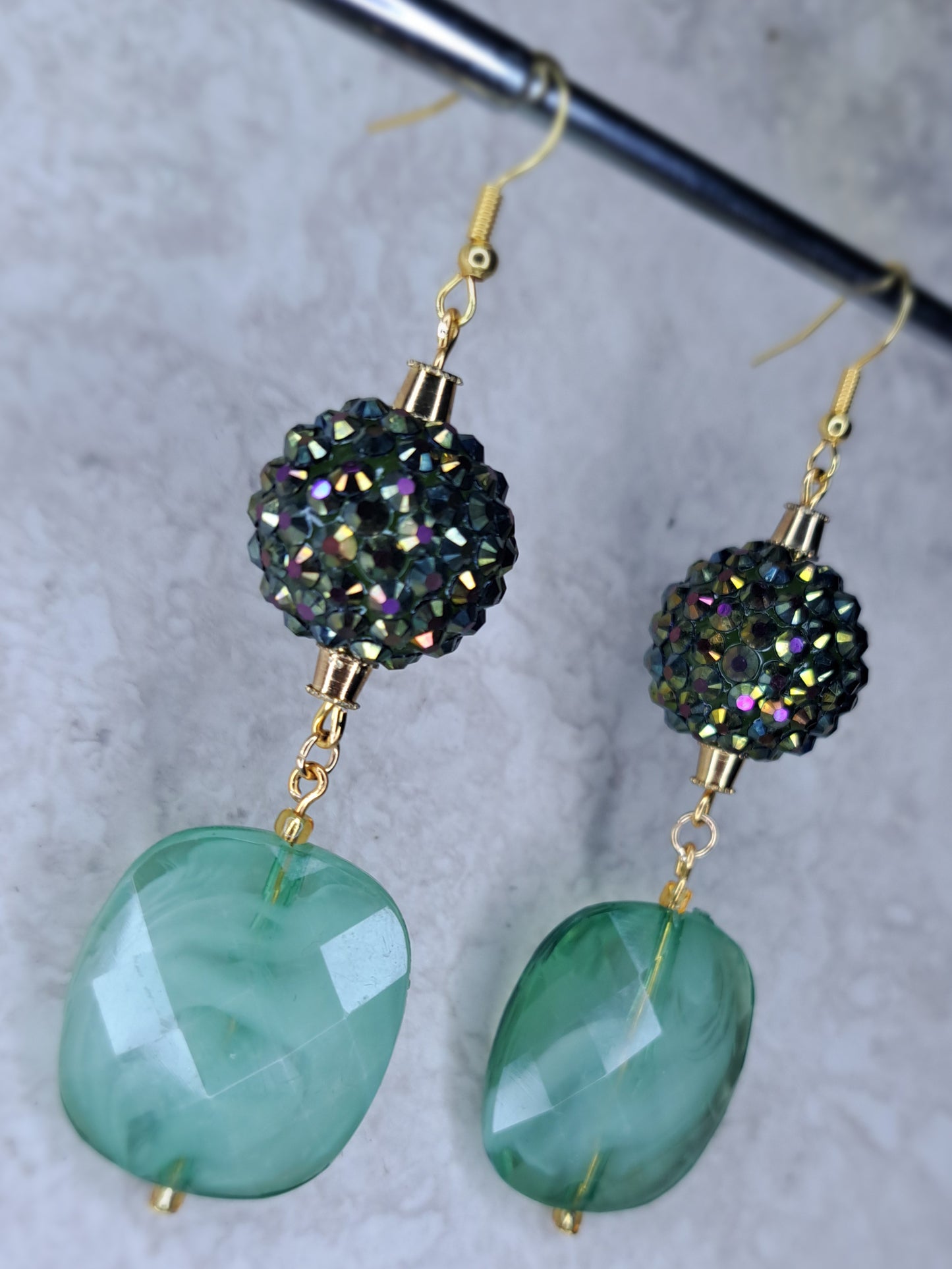 Mint & gold earrings Earrings – Handmade/upcycled Beads & Stainless Steel