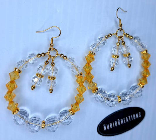 Clear and yellow beaded s925 18k gold over sterling silver handmade earrings