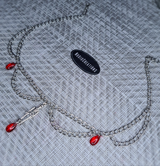 Silver and red skeleton chain necklace