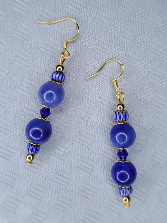 Blue & gold beaded s925 sterling silver gold plated earrings