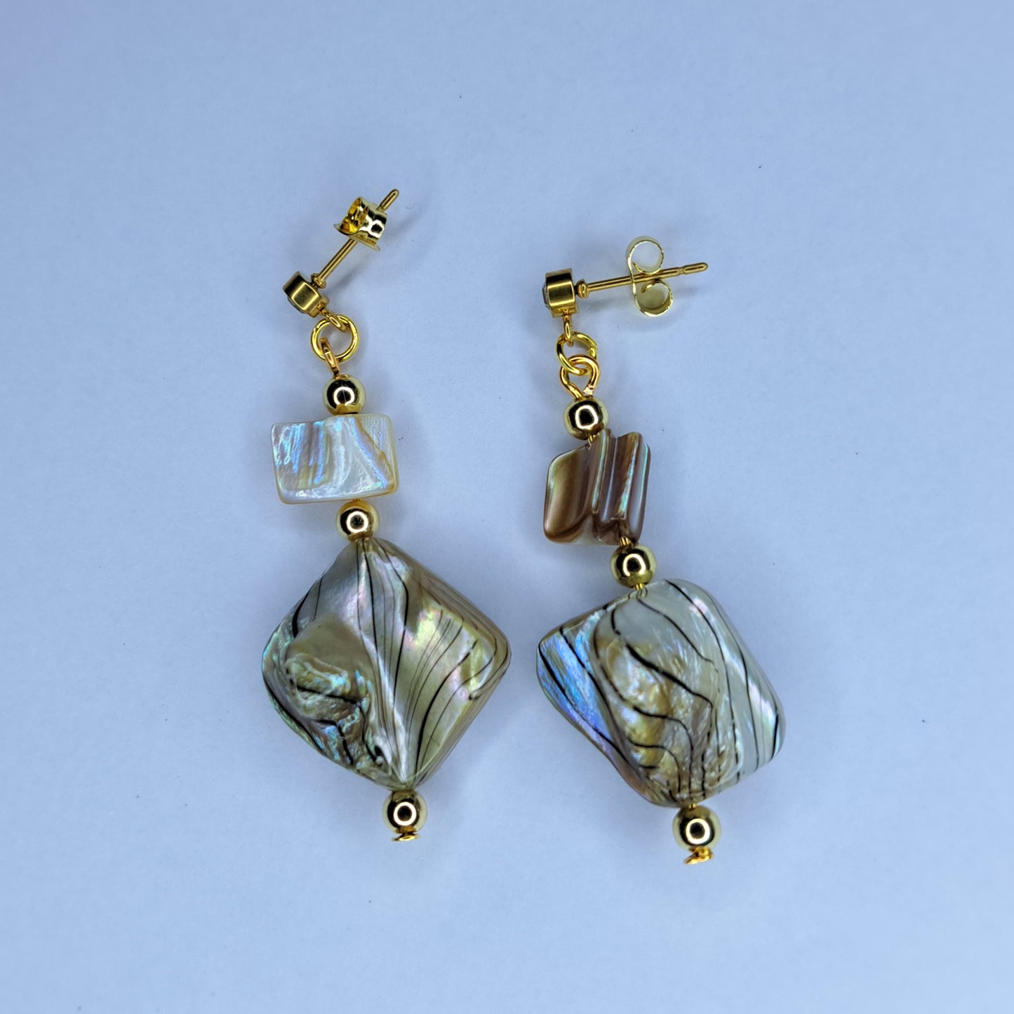 Mother of pearl gold tone stainless steel earrings