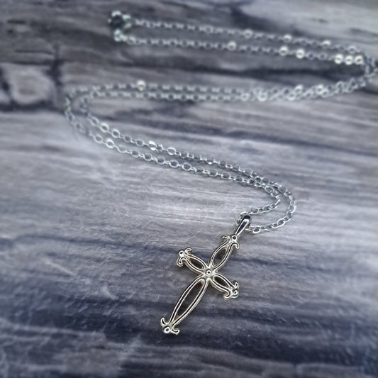 Cross charm silver necklace