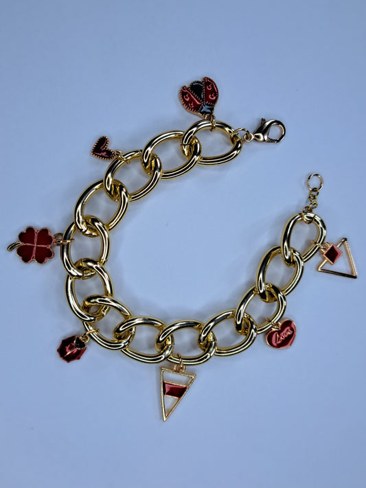 Red and gold chain charm bracelet