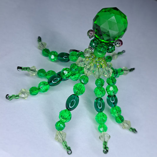 Green Beaded octopus keychain