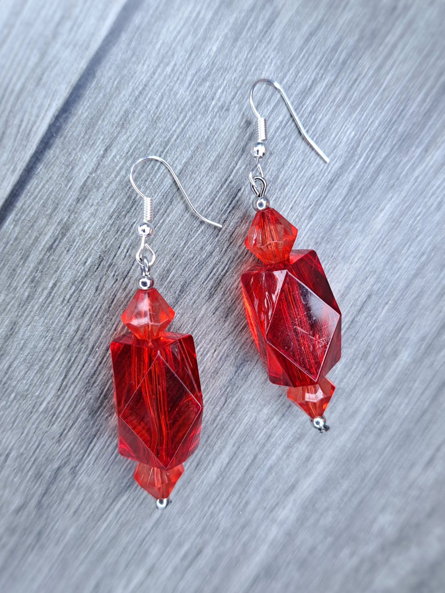 Red beaded stainless steel earrings