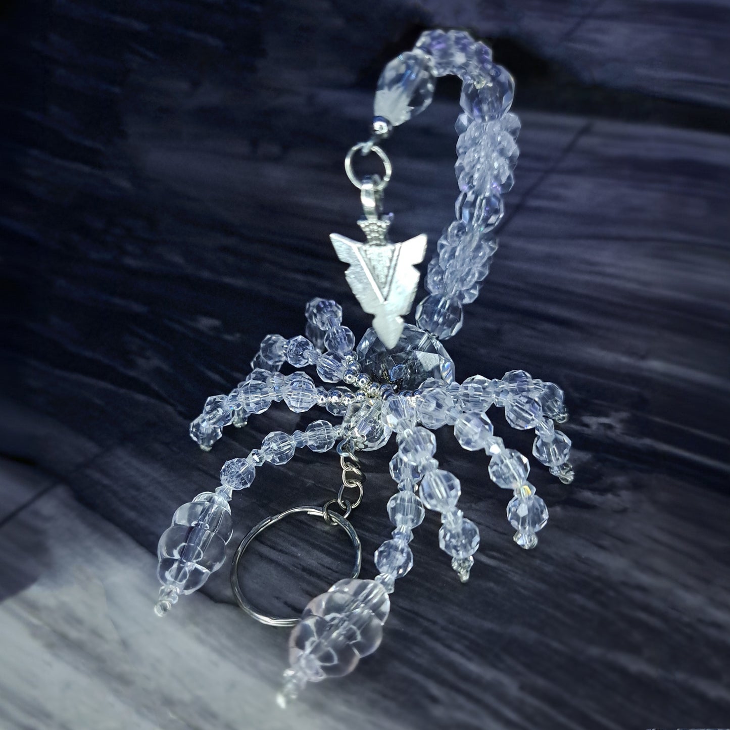 Clear and stainless steel Beaded scorpion keychain