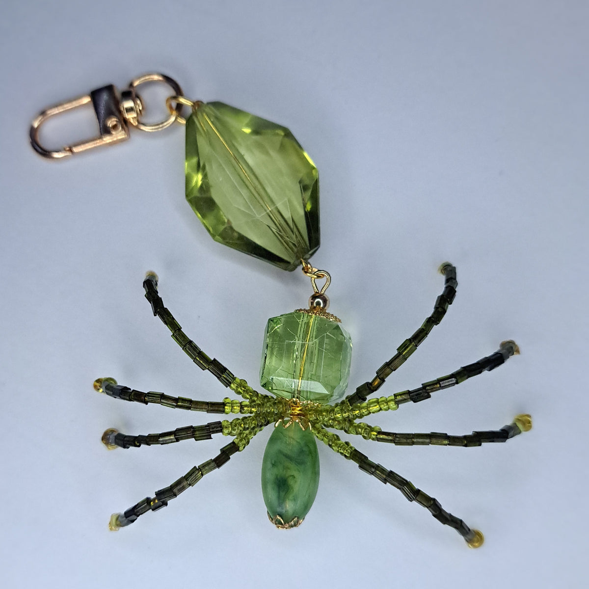 Green Beaded spider keychain