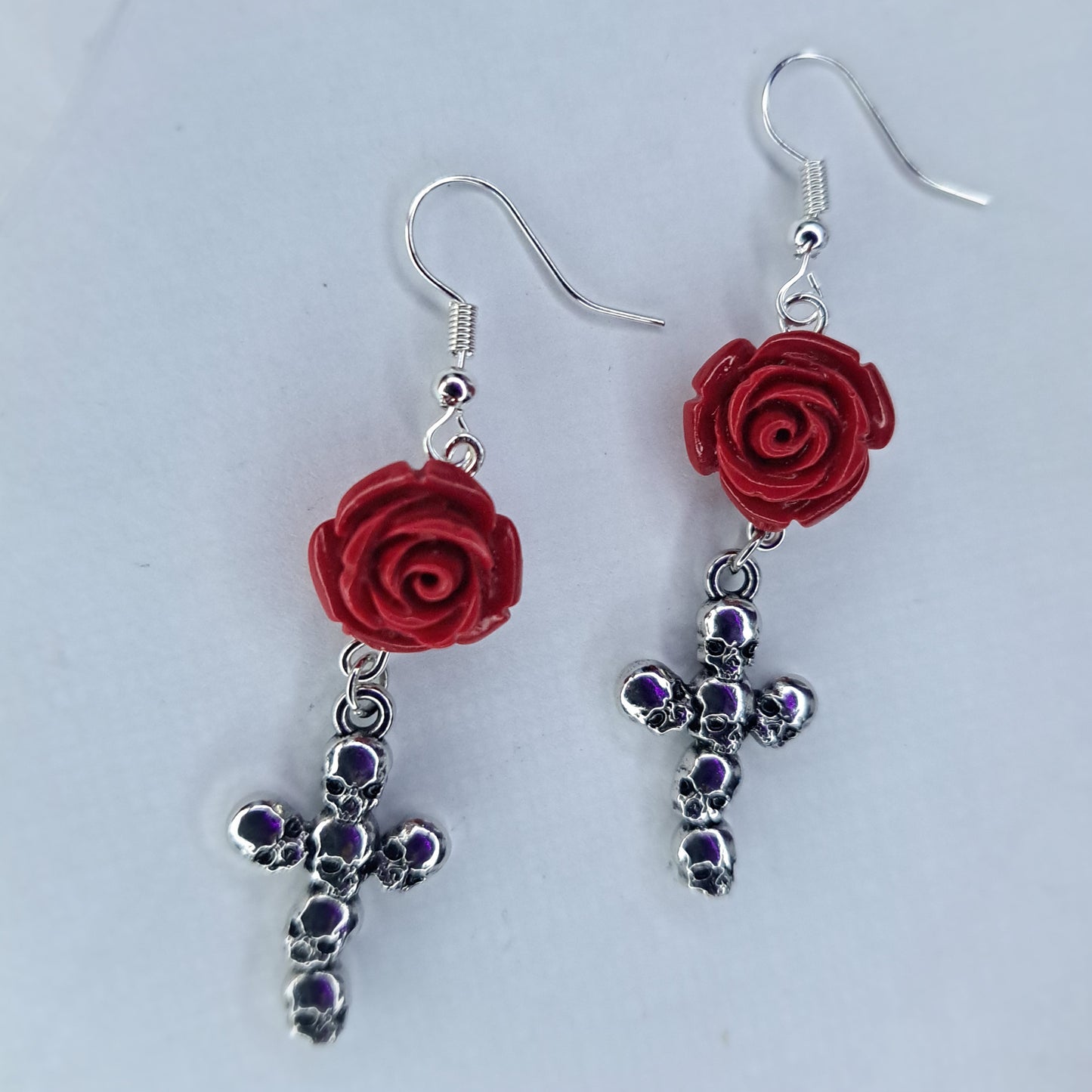 Red rose cross Stainless steel earrings