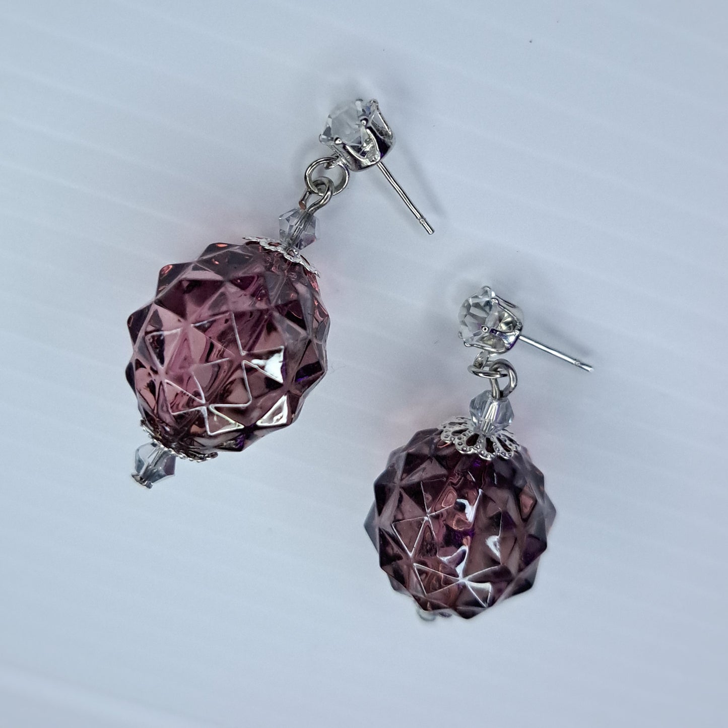 Purple beaded crystal necklace & earrings stainless steel